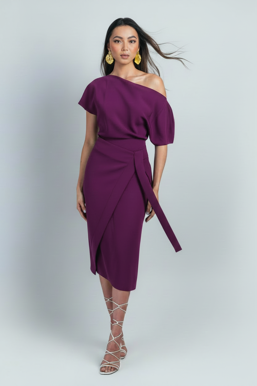 Purple Misha Wrapped Midi Skirt