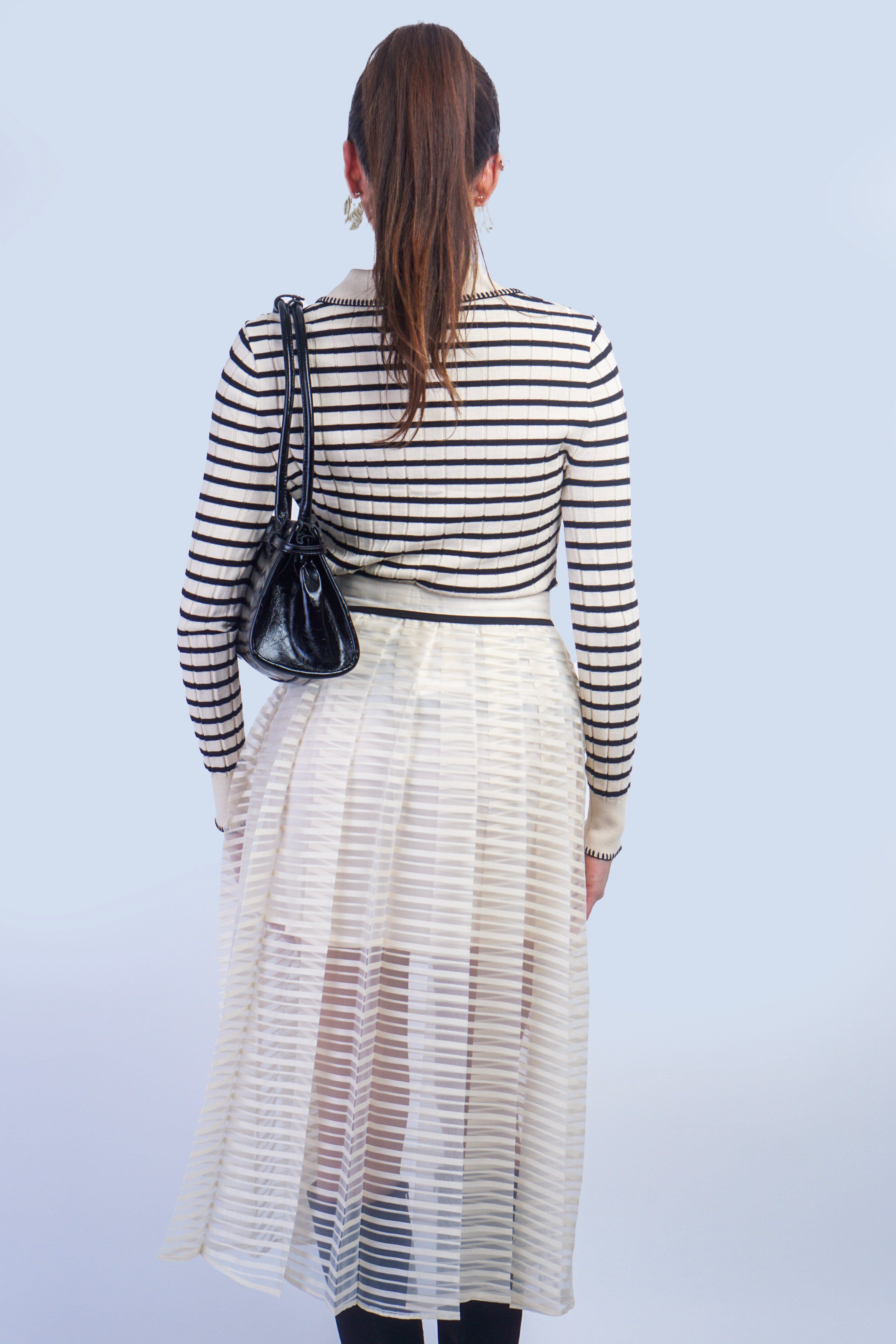 Private Label SKIRTS Ivory Stripe Black Bow Skirt