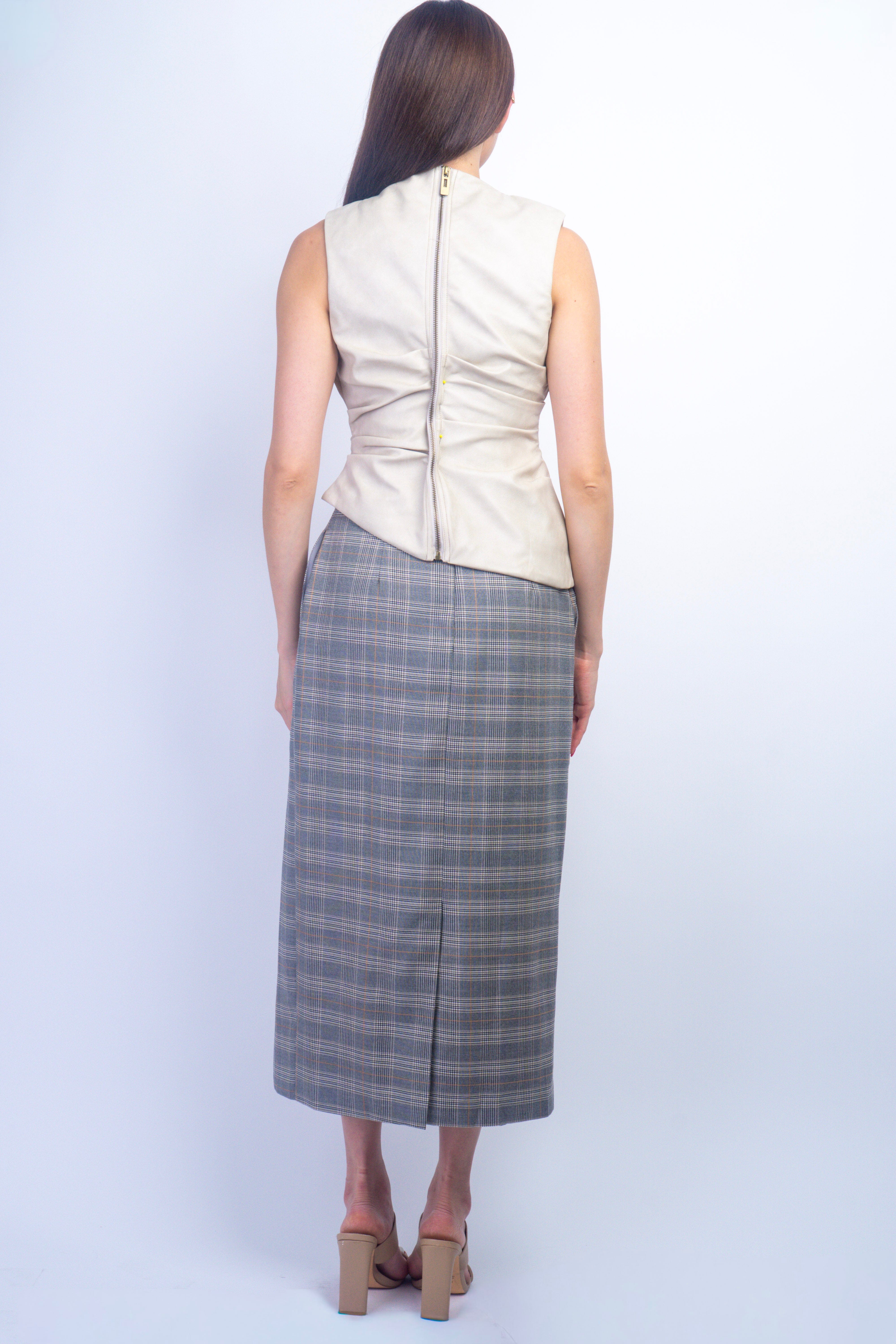 Private Label SKIRTS Khaki Plaid Short Maxi Skirt
