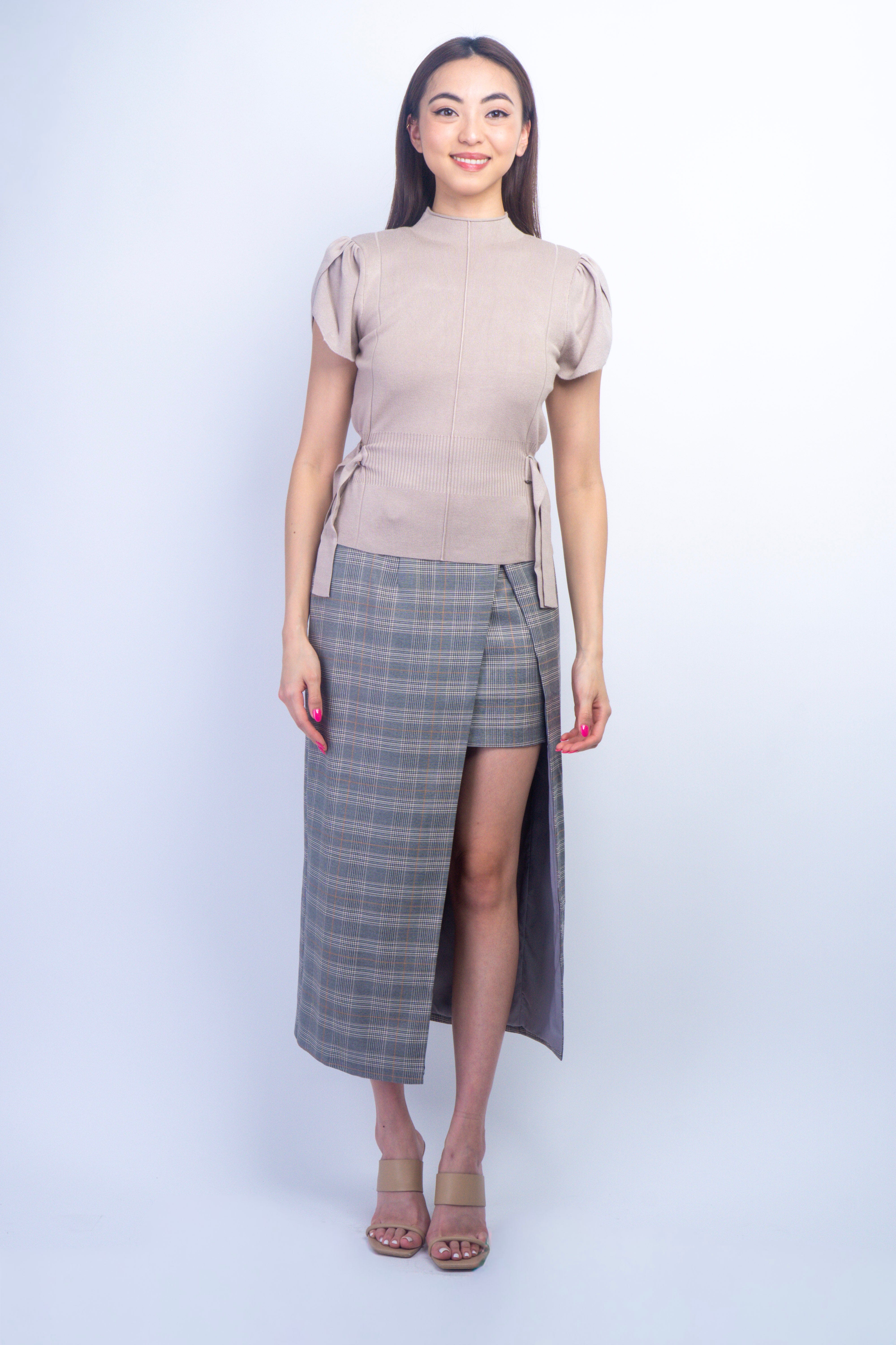 Private Label SKIRTS Khaki Plaid Short Maxi Skirt