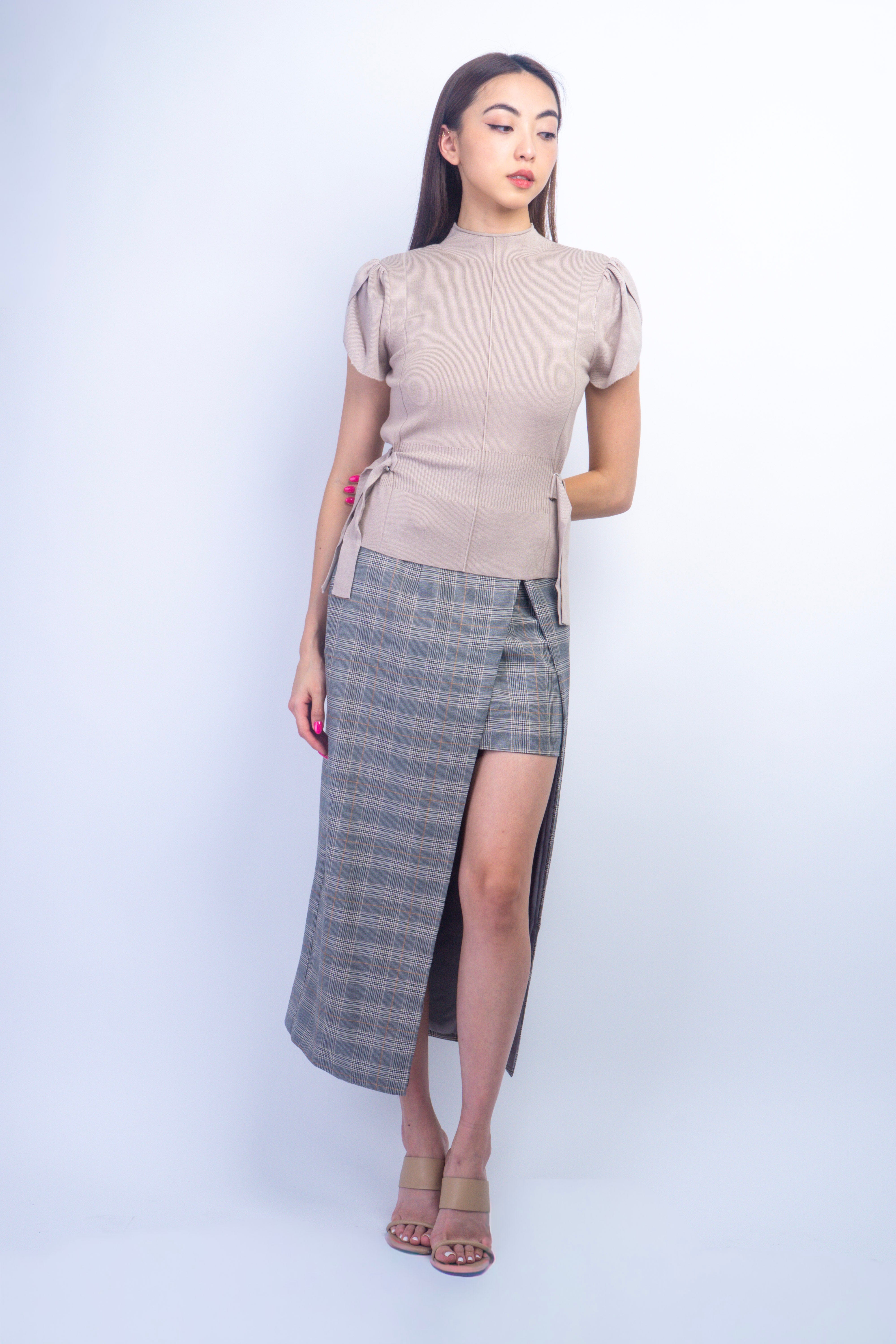 Private Label SKIRTS Khaki Plaid Short Maxi Skirt