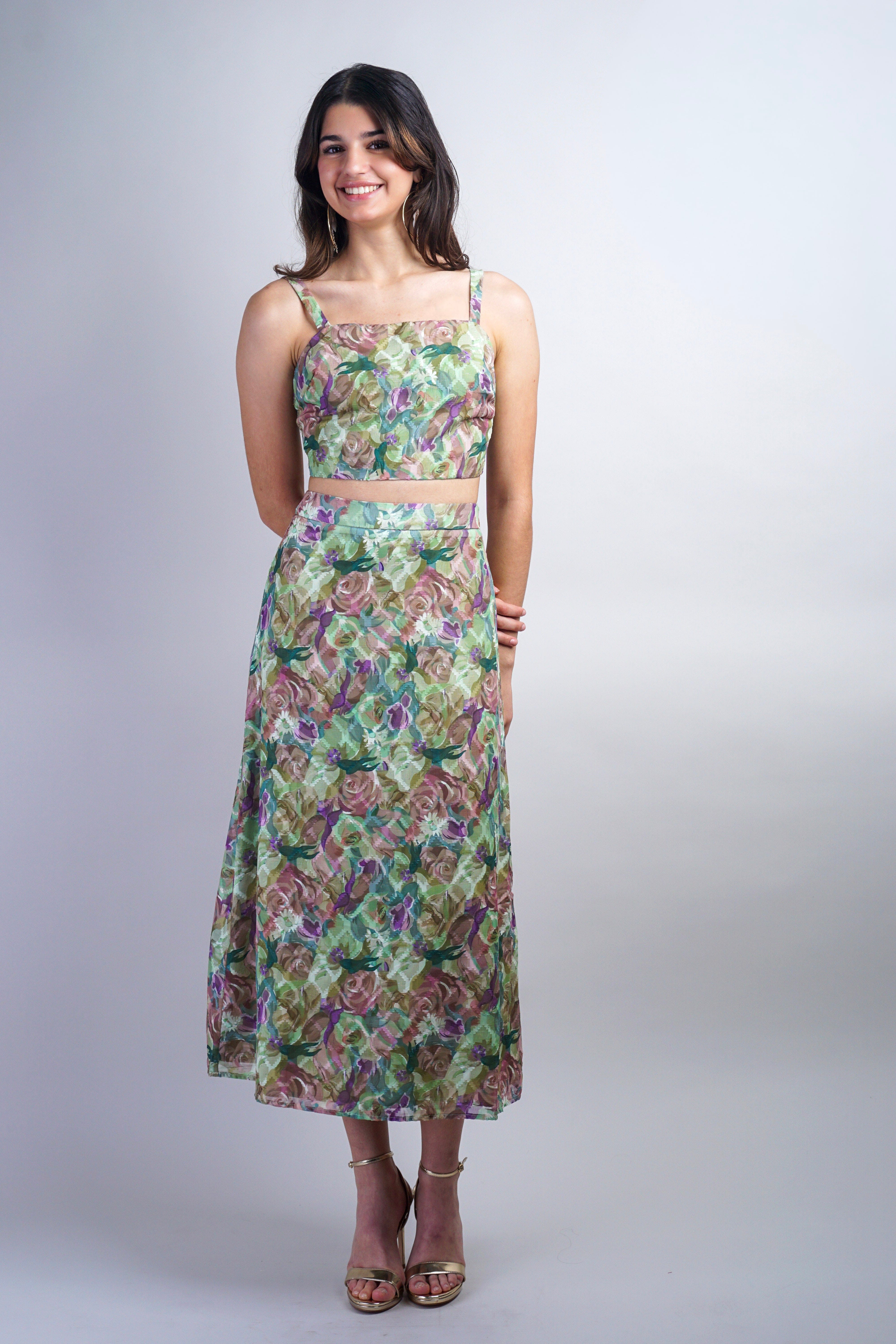 Private Label SKIRTS Olive Abstract Nature Rose Vine Skirt