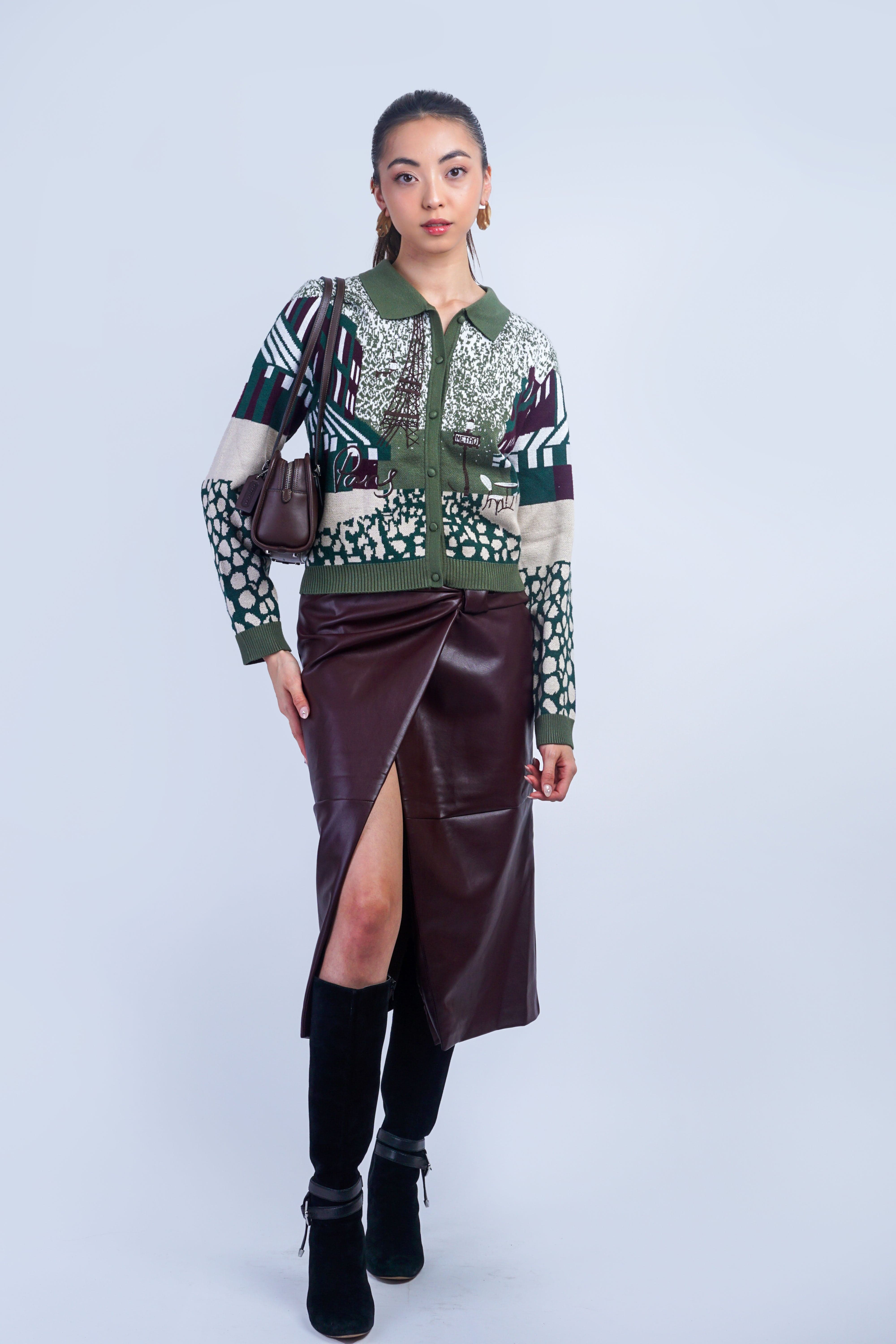 Private Label SKIRTS Oxblood Knot Wrap Vegan Leather Midi Skirt