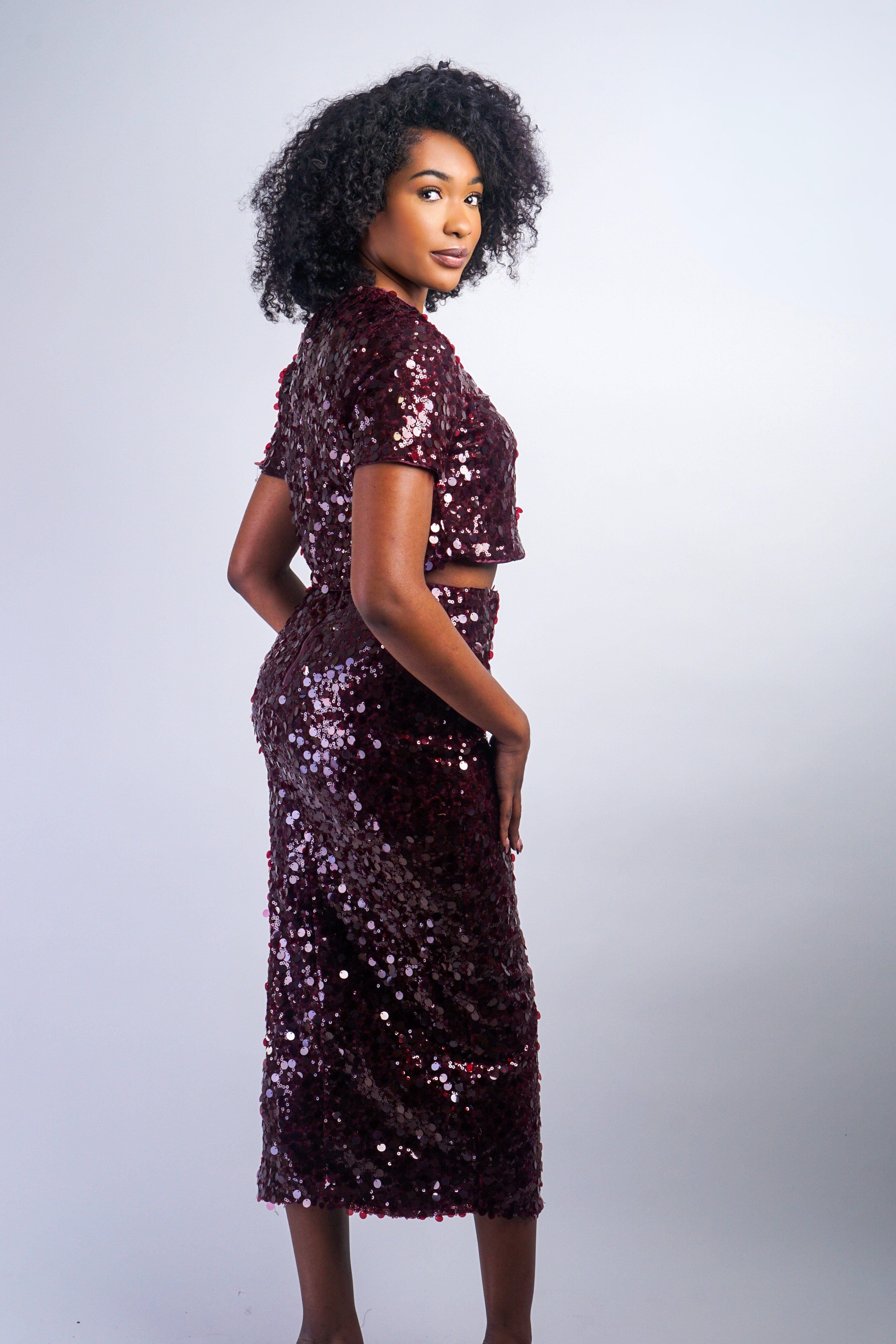 Private Label SKIRTS Oxblood Sequins Pencil Midi Skirt