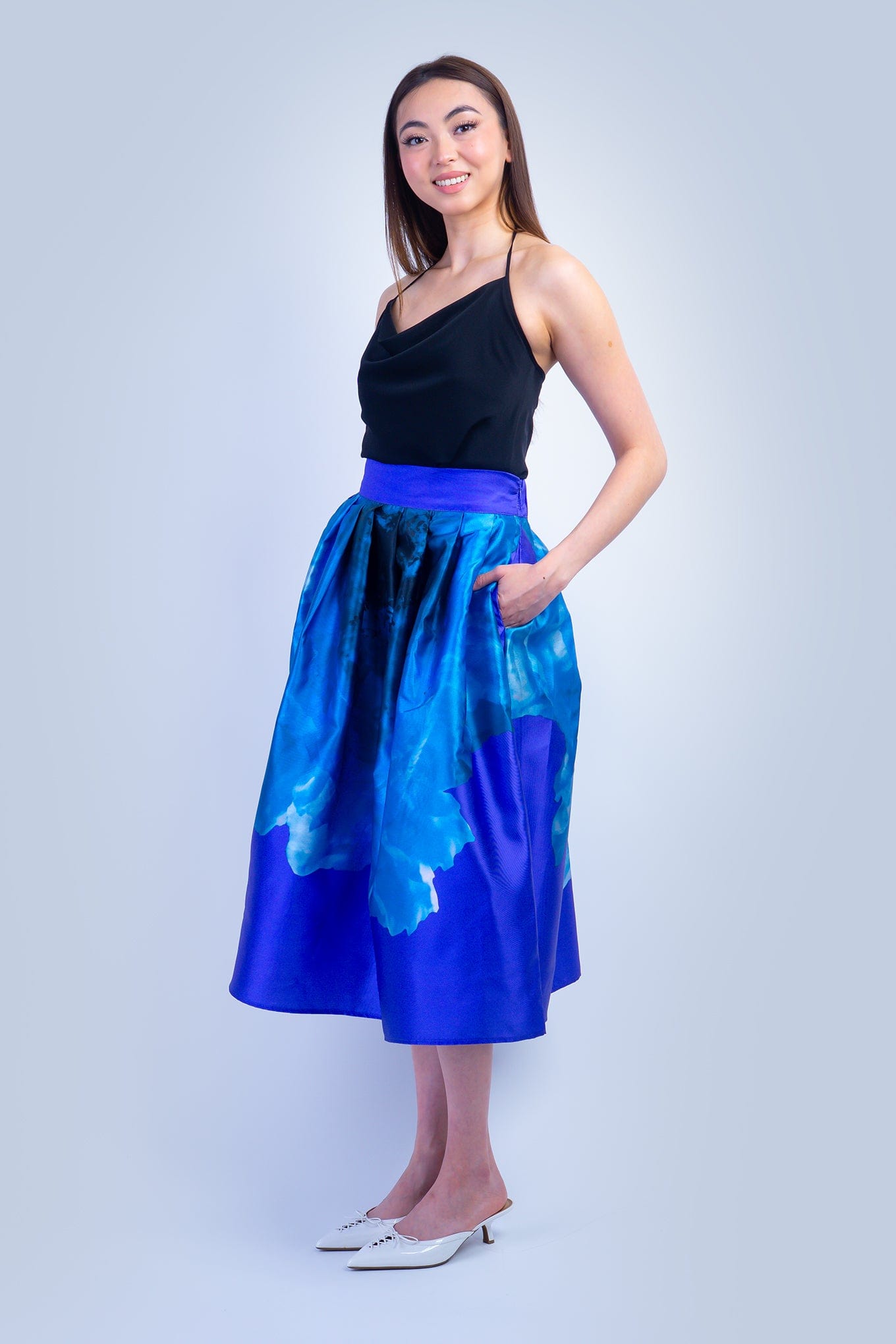 DCD SKIRTS Purples Floral Taffeta Full Skirt
