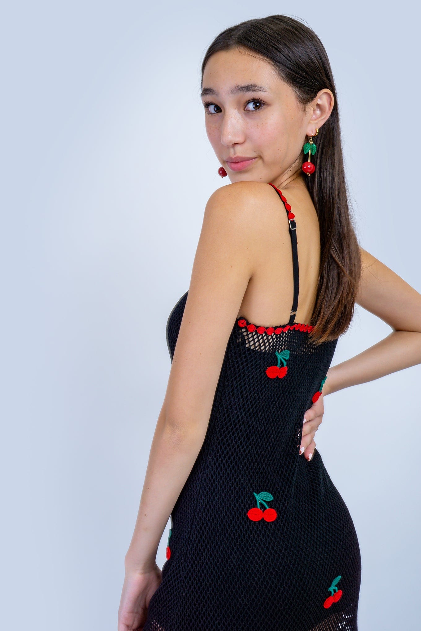 DCD SPECIAL ORDERS Black with Red Cherries Crochet Maxi Dress