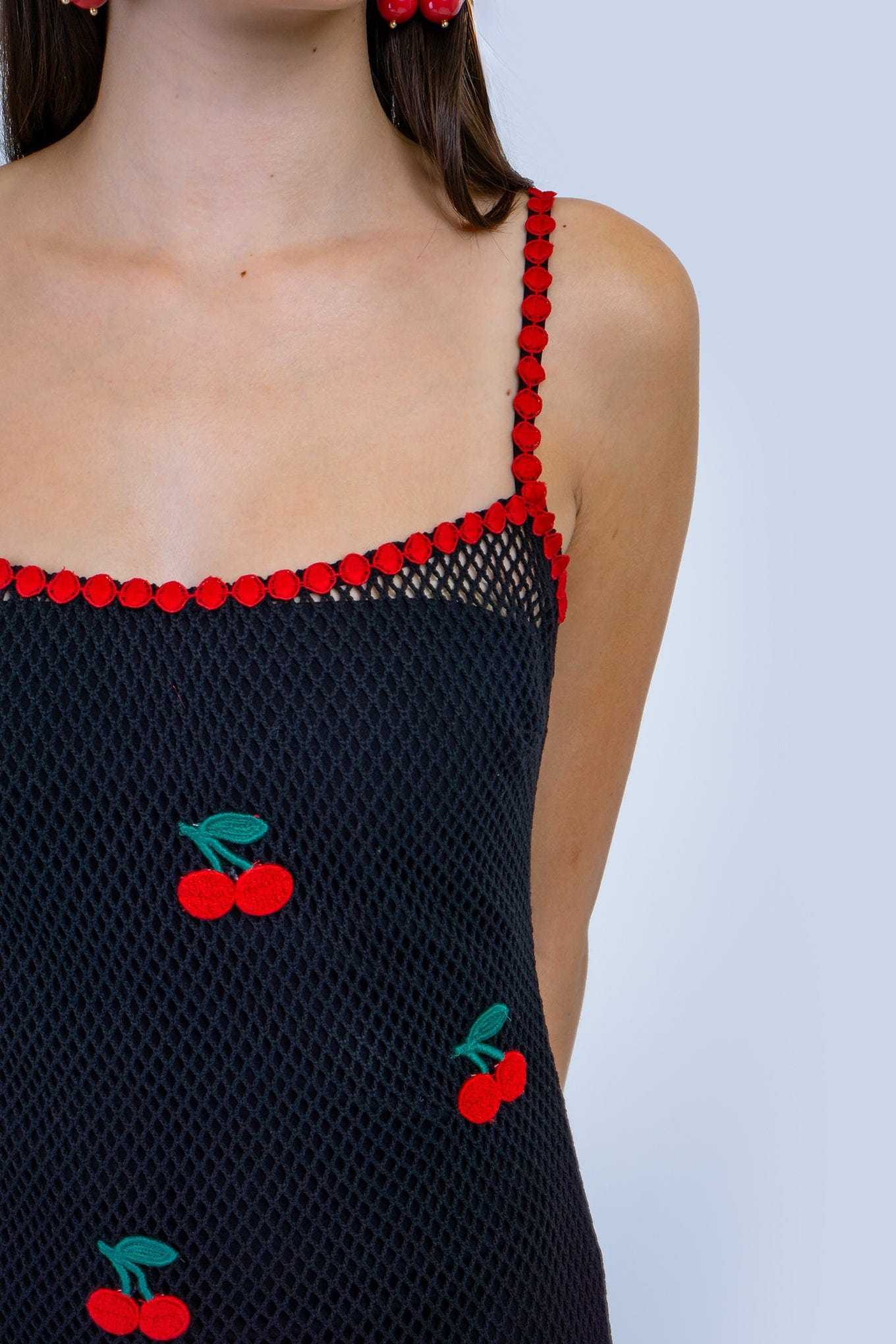 DCD SPECIAL ORDERS Black with Red Cherries Crochet Maxi Dress