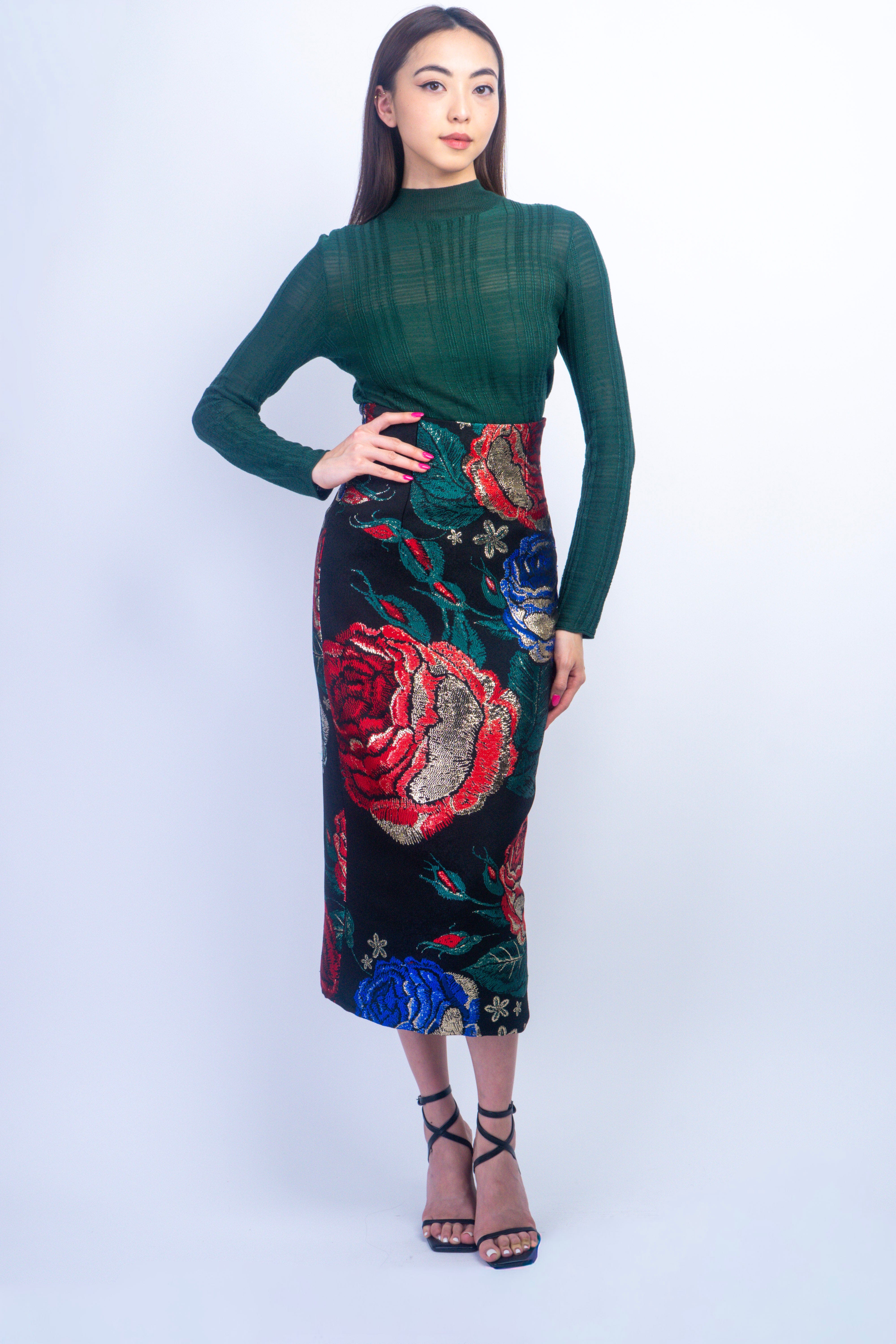 Private Label SWEATERS Hunter Green Sheer Plaid Mock Long Sleeve Sweater Top