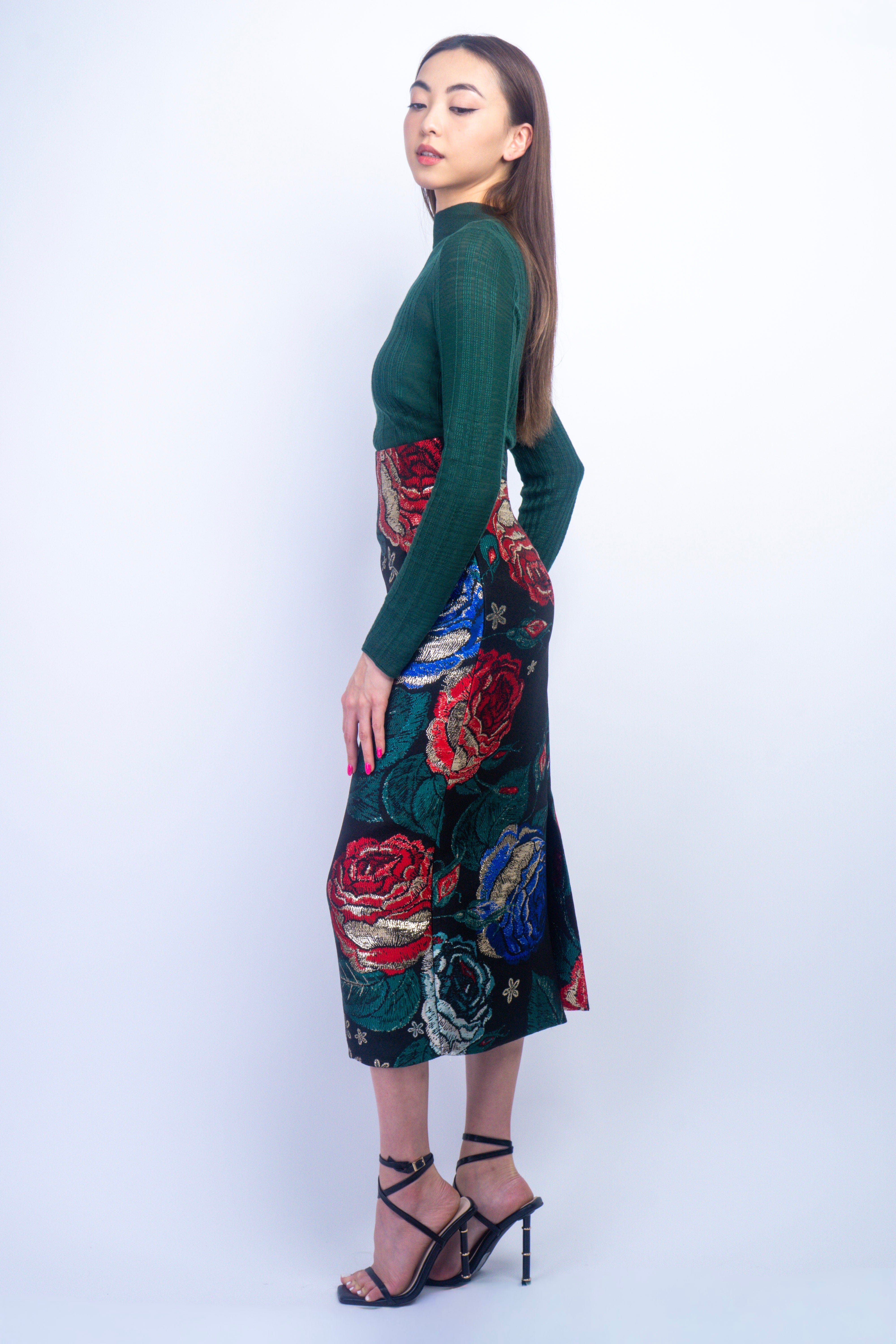 Private Label SWEATERS Hunter Green Sheer Plaid Mock Long Sleeve Sweater Top