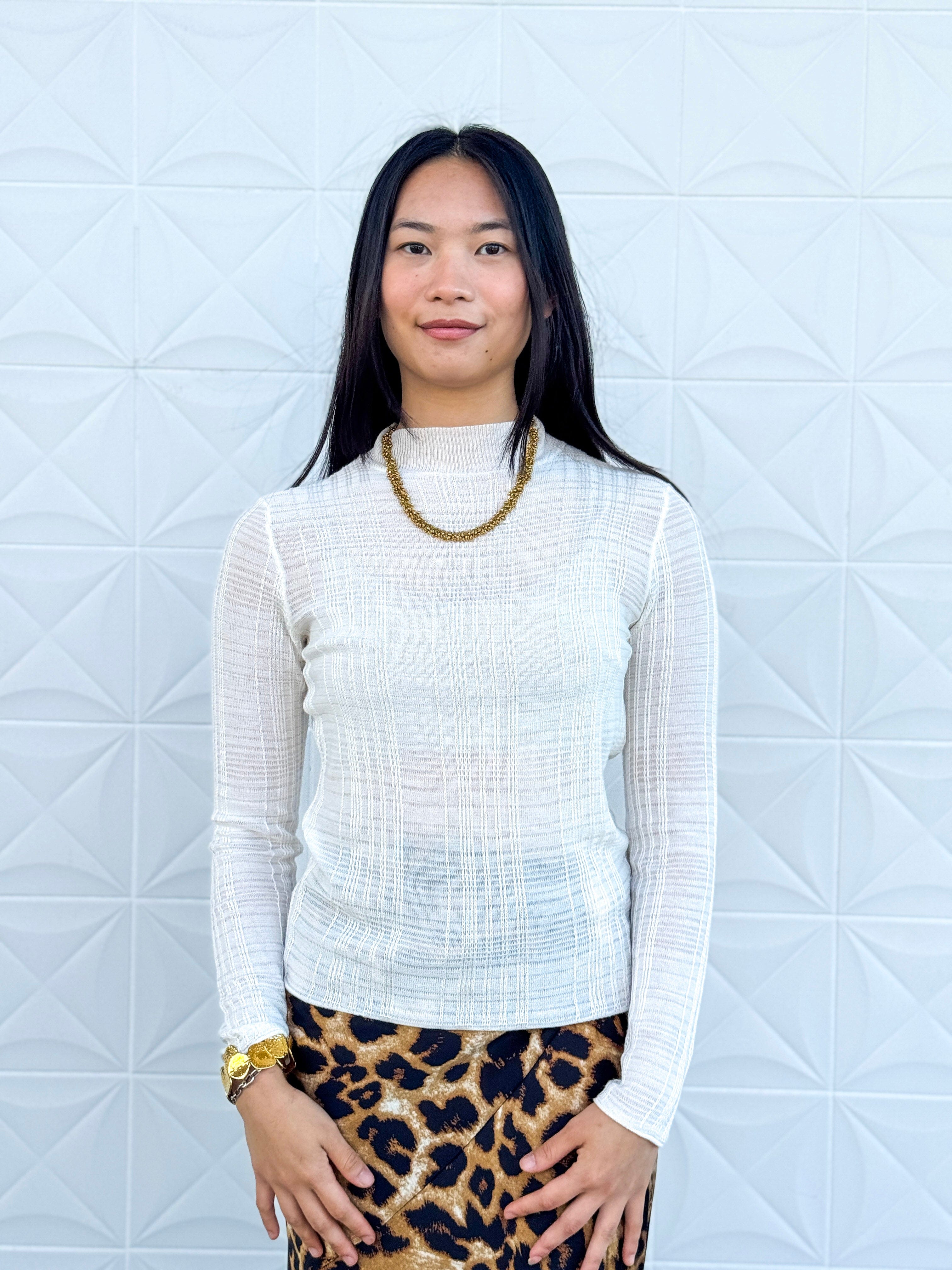 Private Label SWEATERS Ivory Sheer Mock Long Sleeve Sweater Top