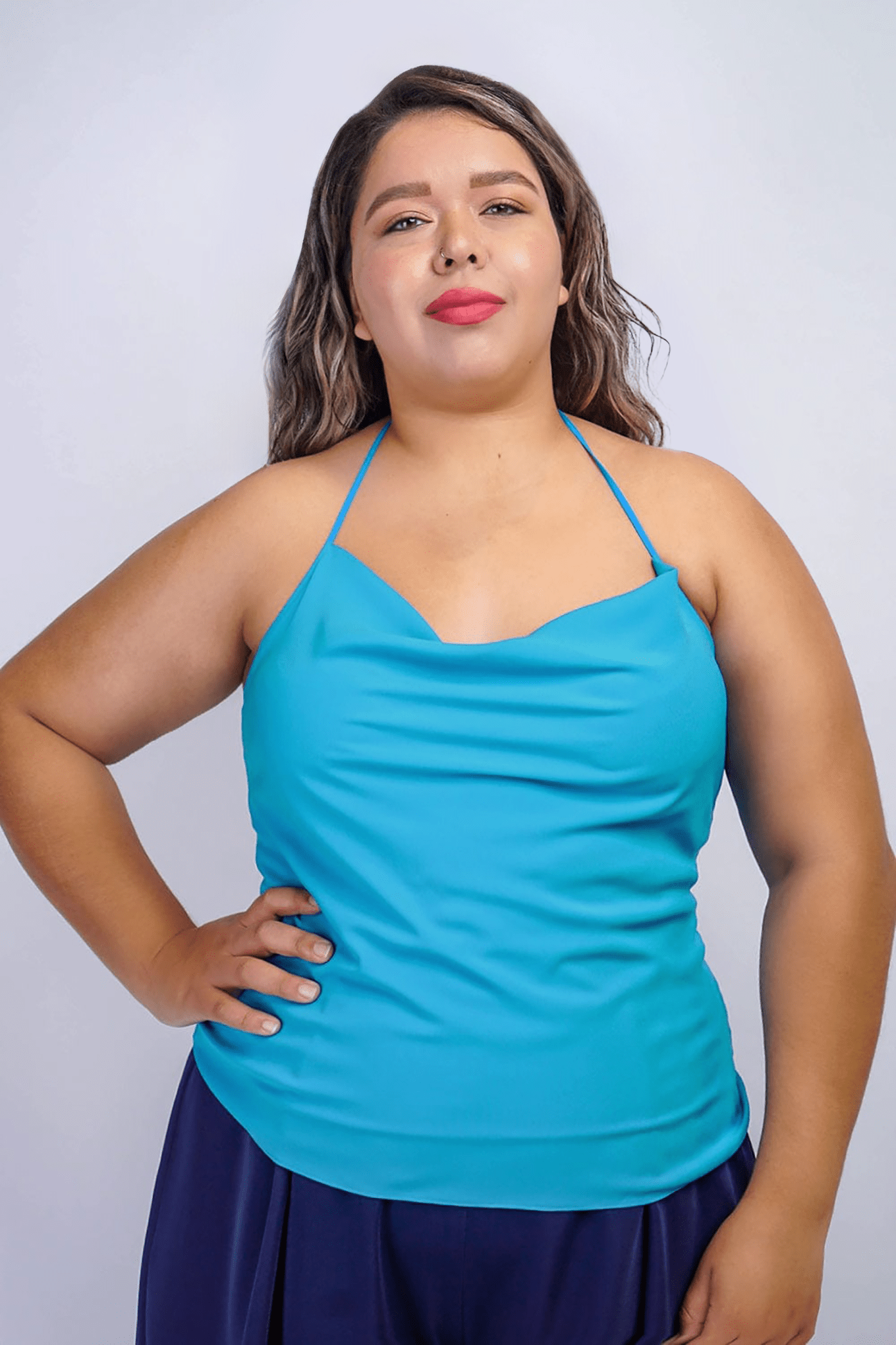 Chloe Dao TOPS Azure Blue Colina Cowl Neck Top