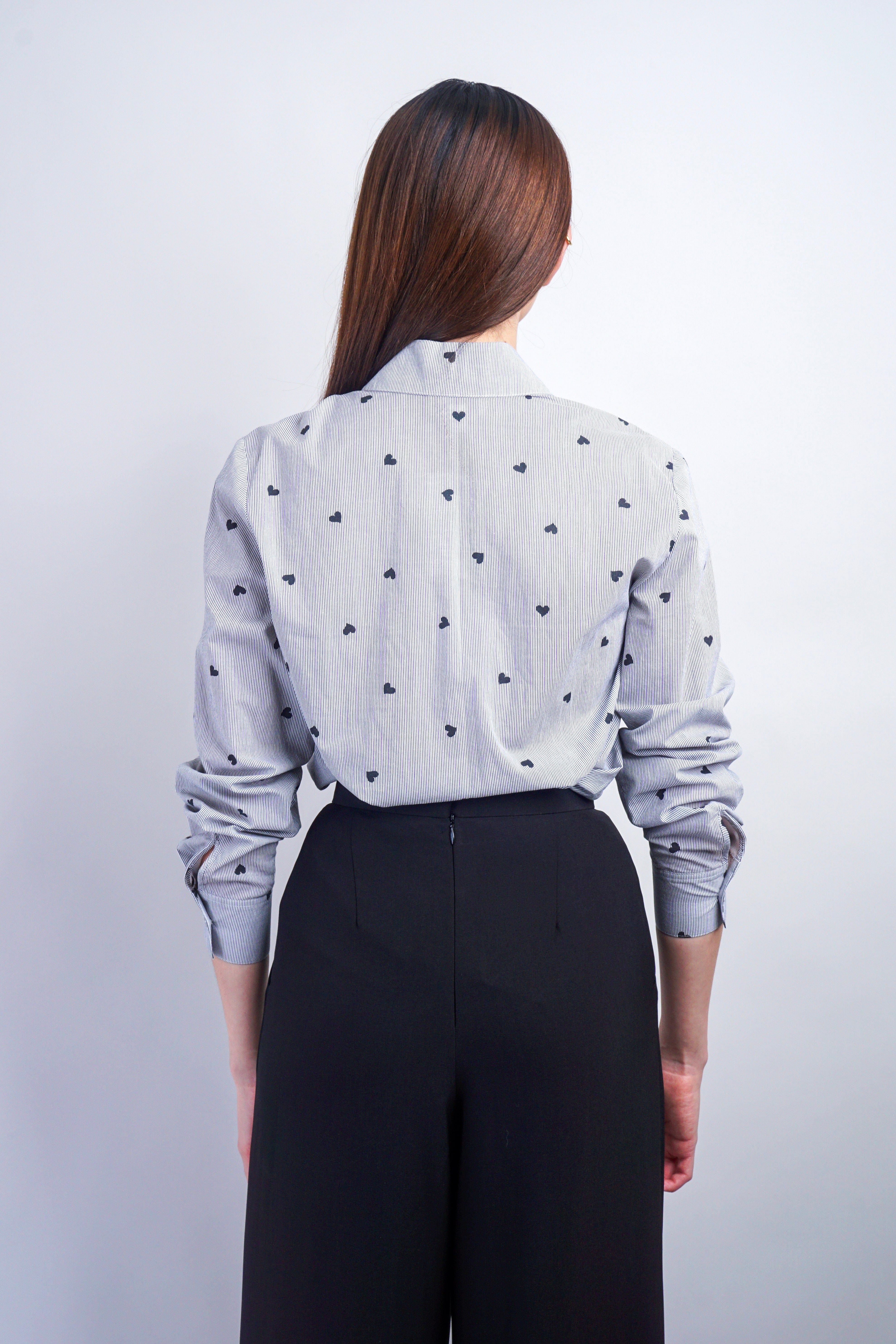 Chloe Dao TOPS Black Heart Stripe Cotton Jennifer Dress Shirt