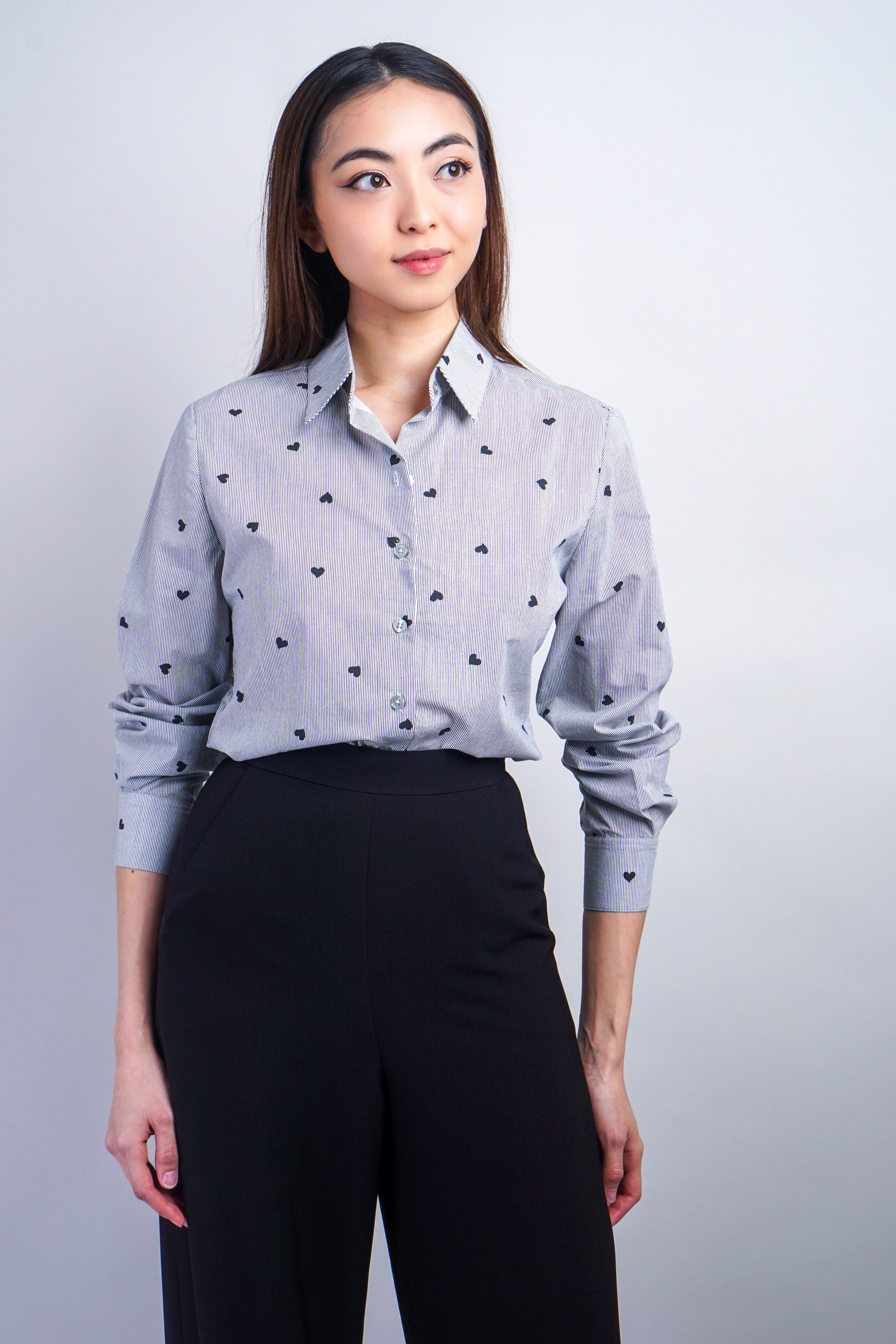 Chloe Dao TOPS Black Heart Stripe Cotton Jennifer Dress Shirt