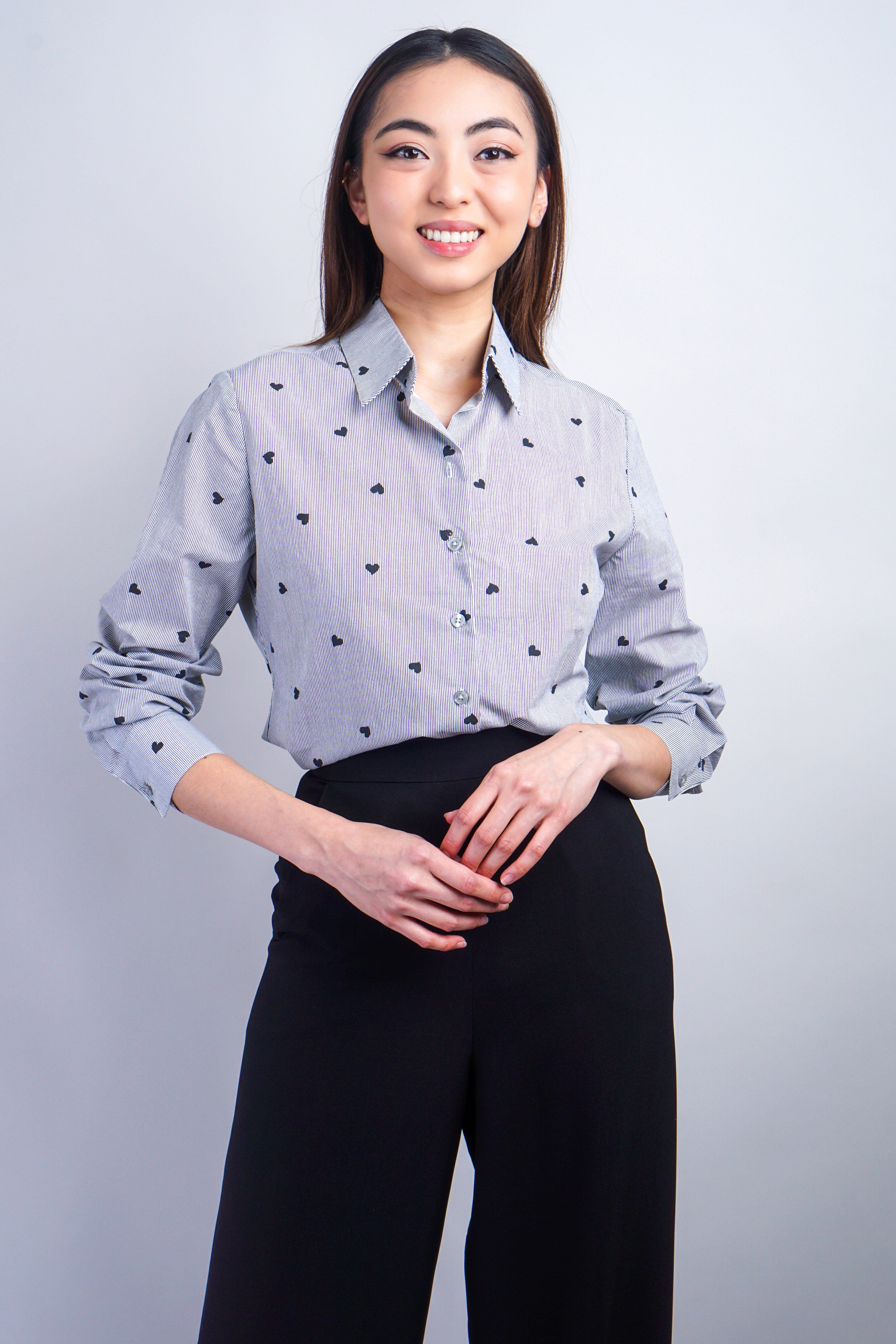 Chloe Dao TOPS Black Heart Stripe Cotton Jennifer Dress Shirt