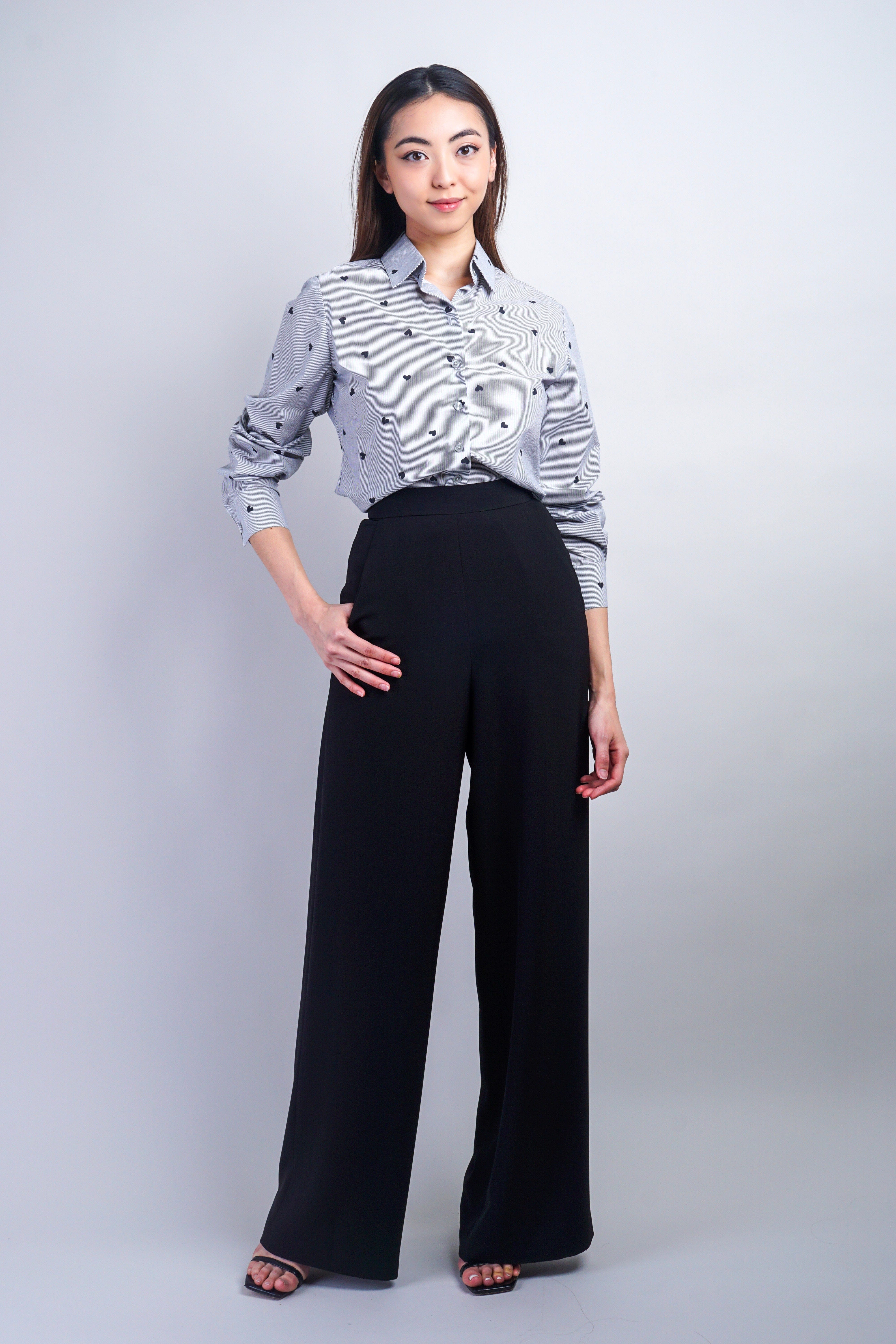 Chloe Dao TOPS Black Heart Stripe Cotton Jennifer Dress Shirt