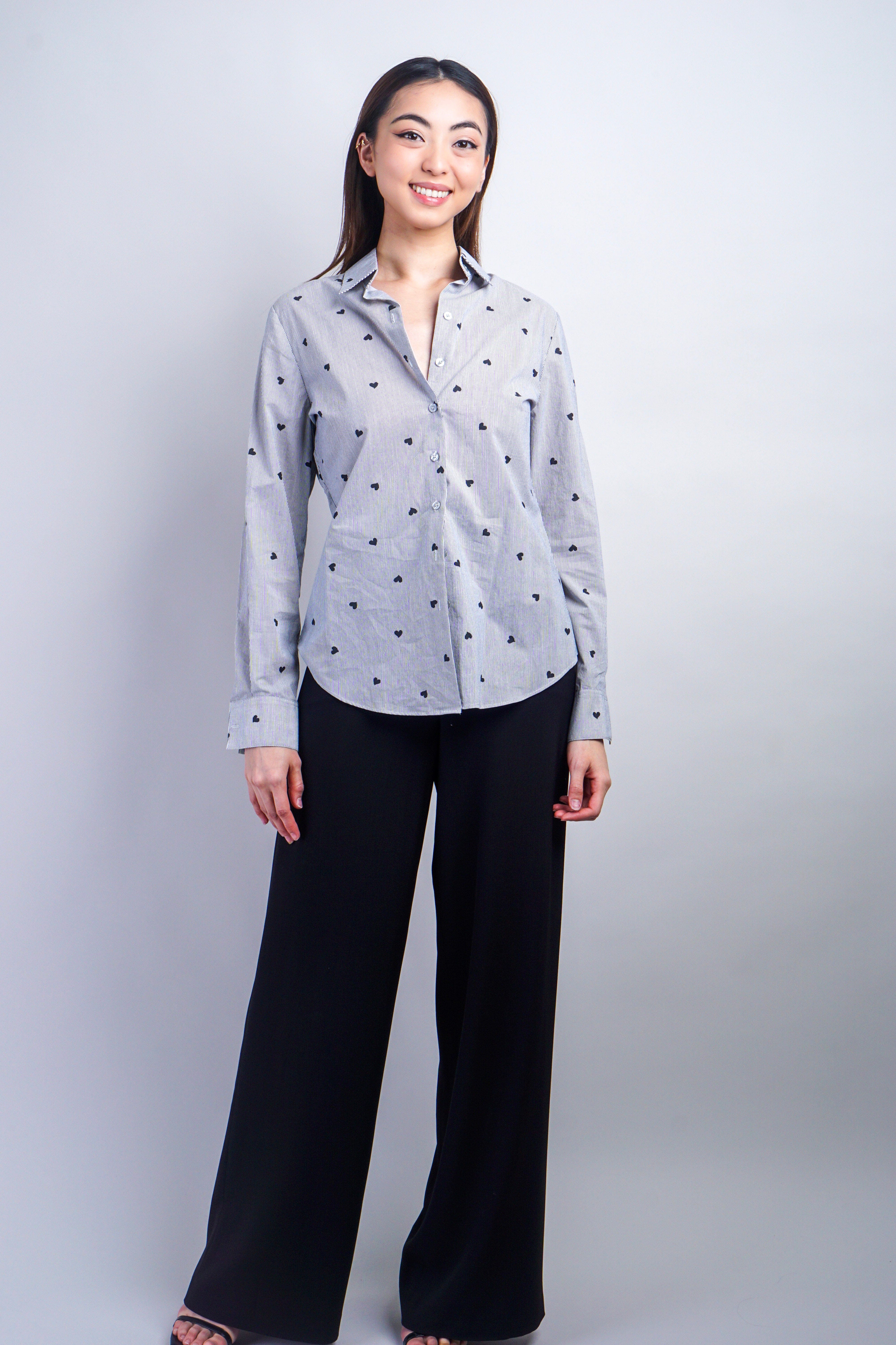 Chloe Dao TOPS Black Heart Stripe Cotton Jennifer Dress Shirt