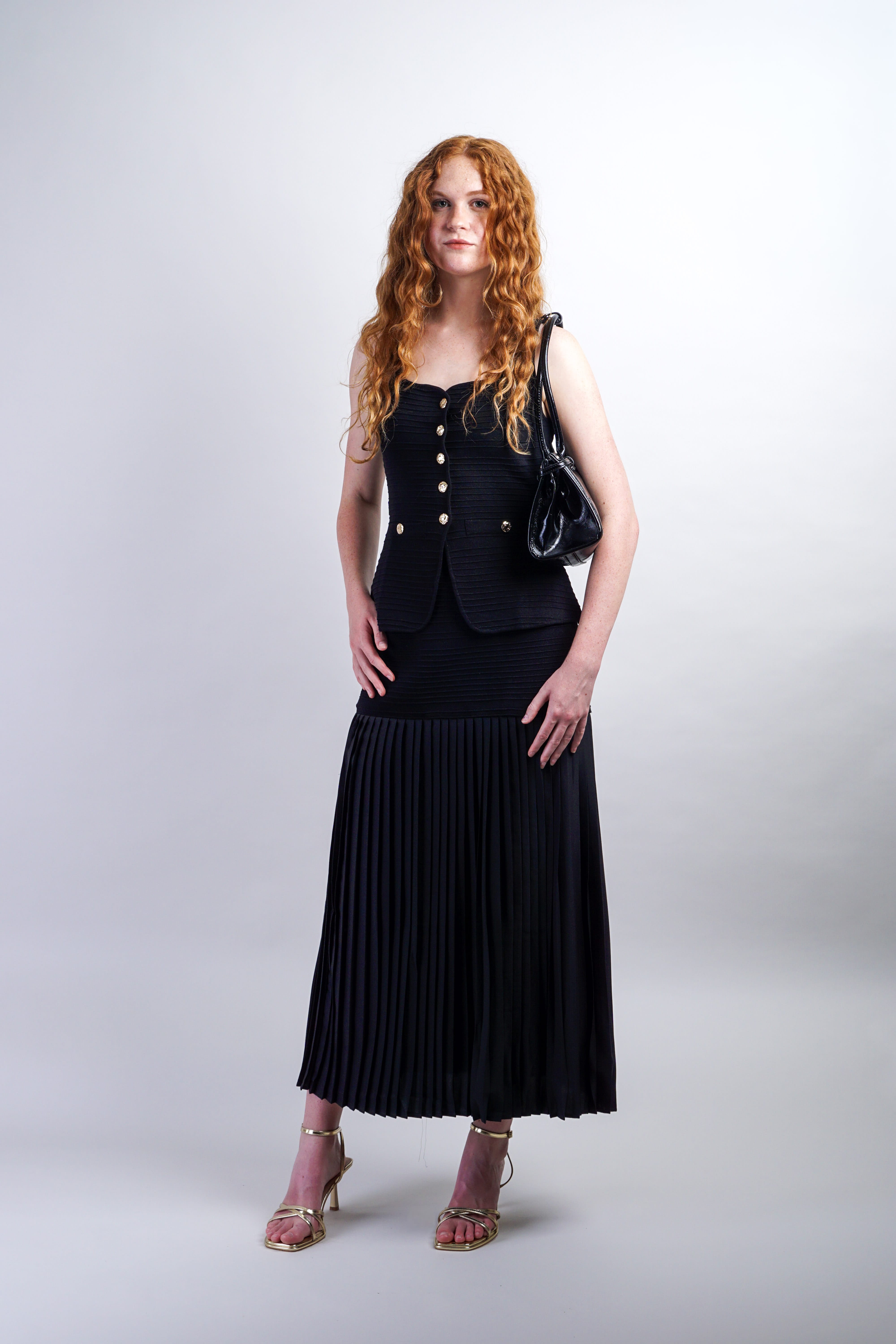 Private Label TOPS Black Square Neck Knit Waist Top