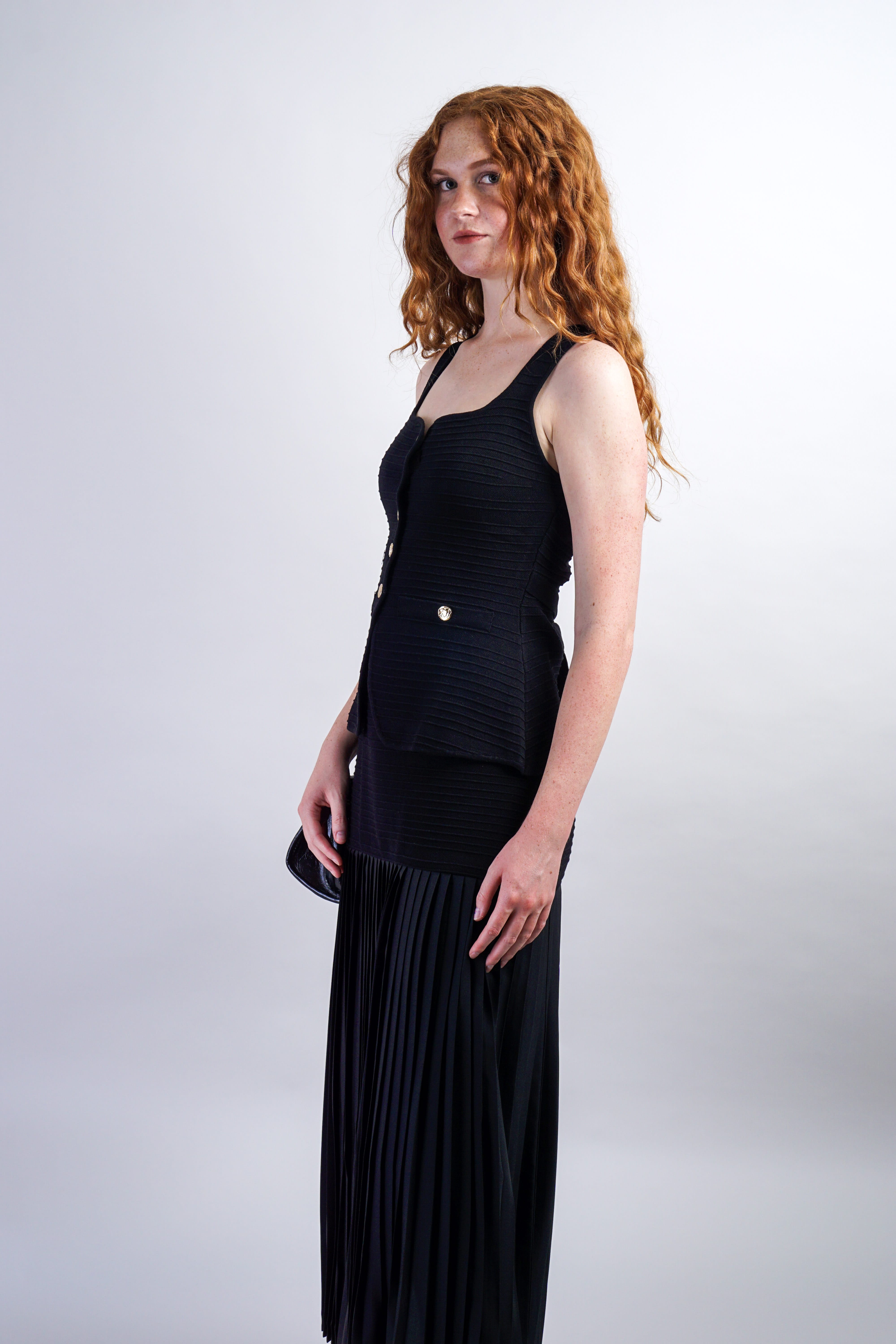Private Label TOPS Black Square Neck Knit Waist Top