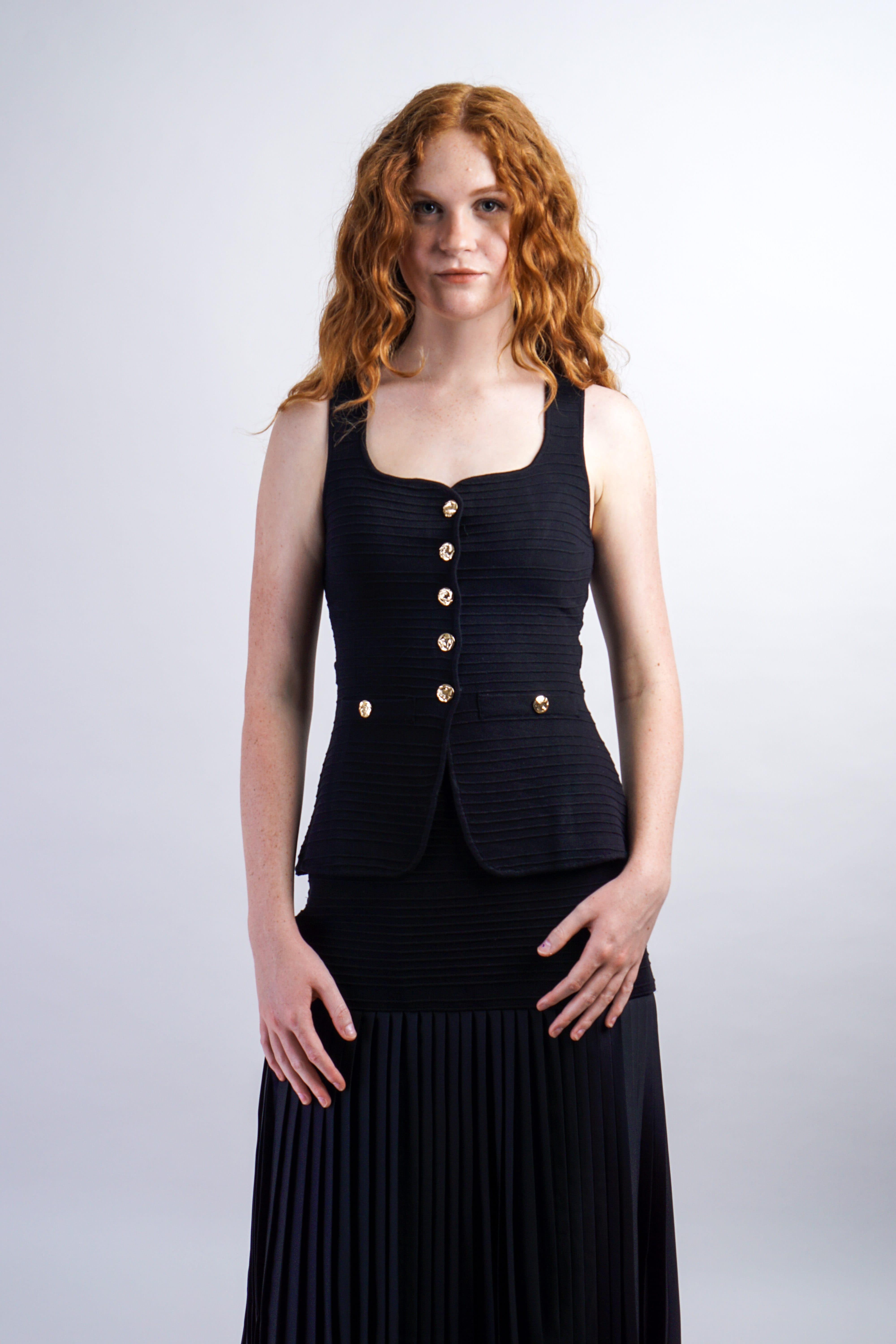 Private Label TOPS Black Square Neck Knit Waist Top