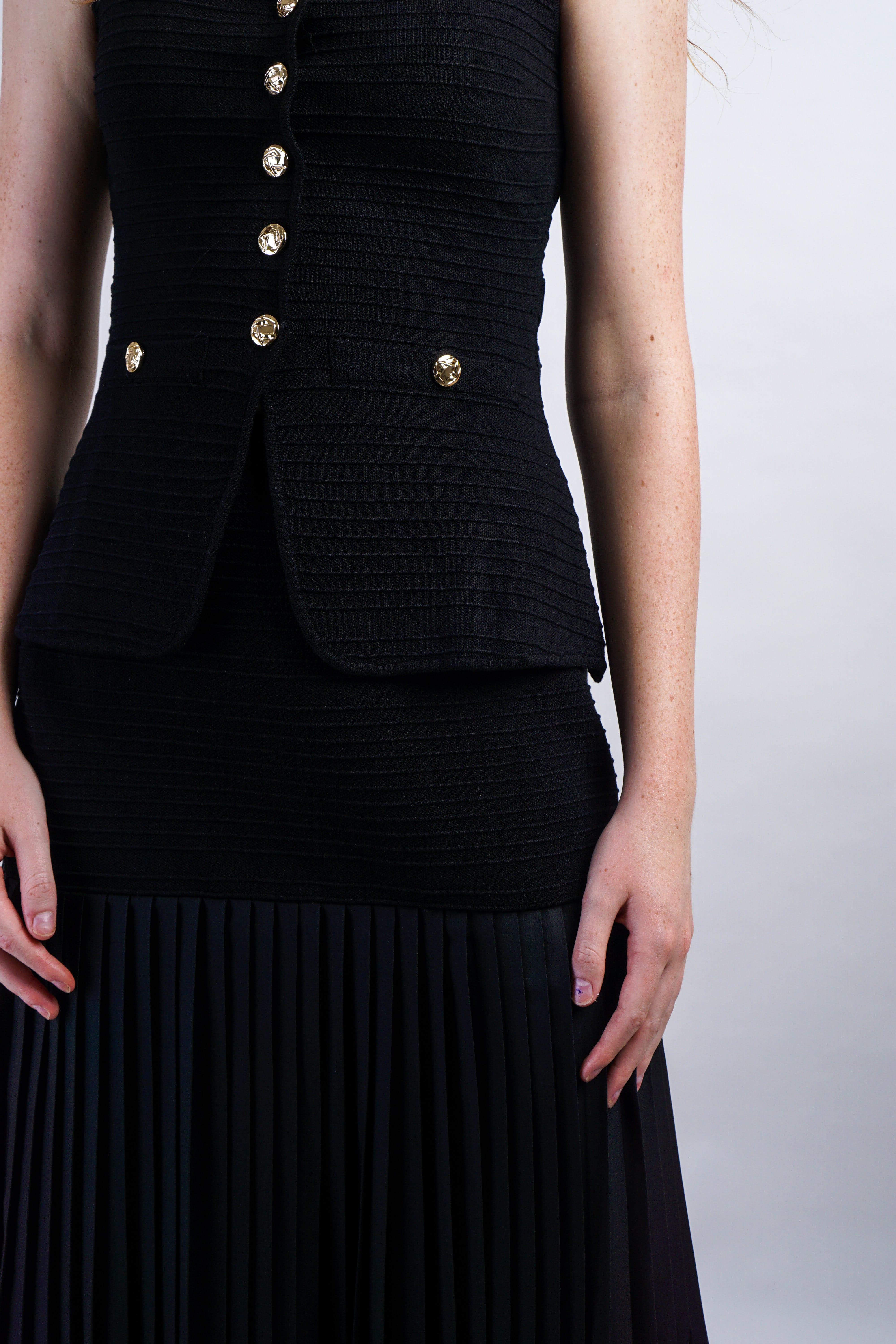 Private Label TOPS Black Square Neck Knit Waist Top