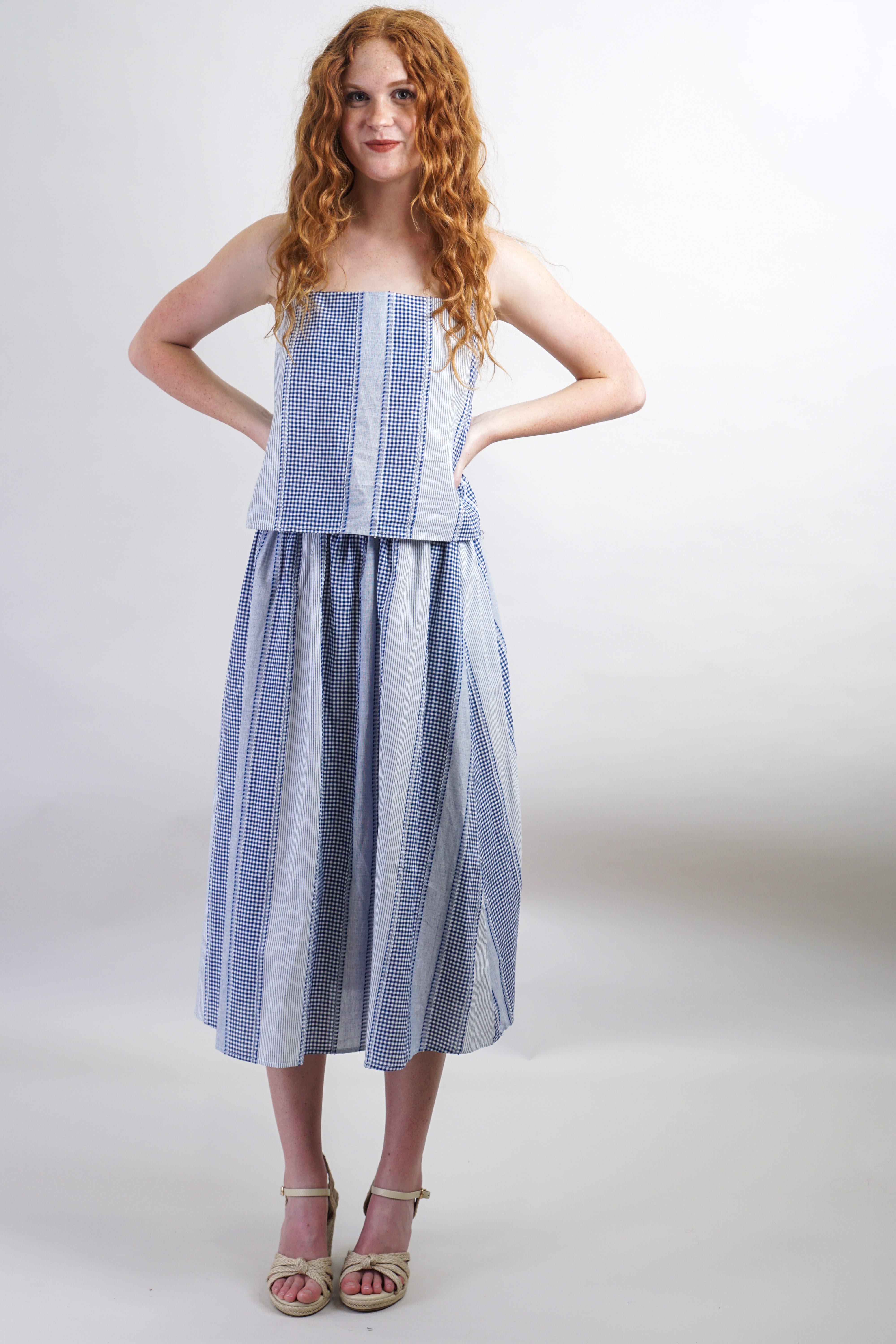 Private Label TOPS Blue & White Gingham Top