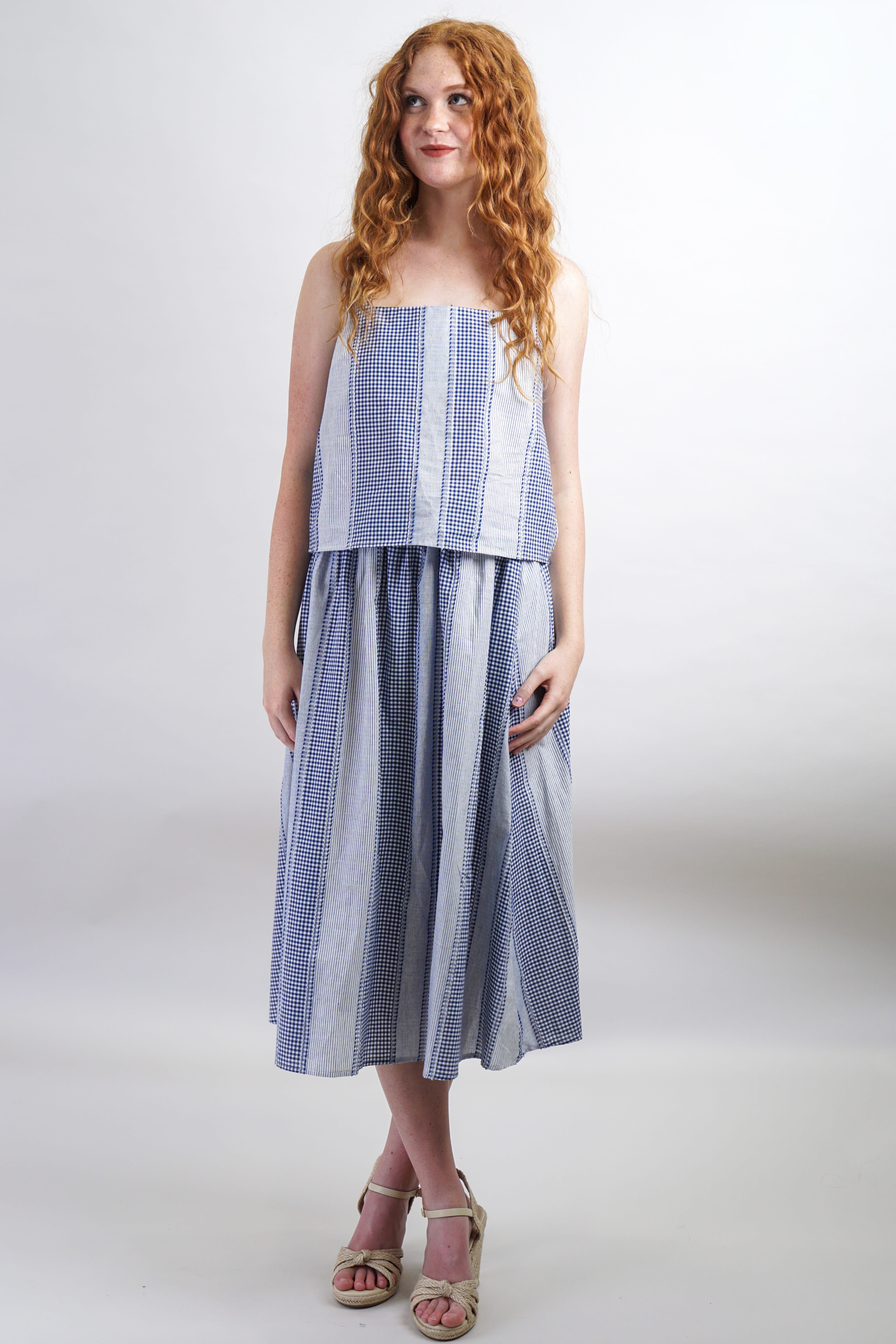 Private Label TOPS Blue & White Gingham Top