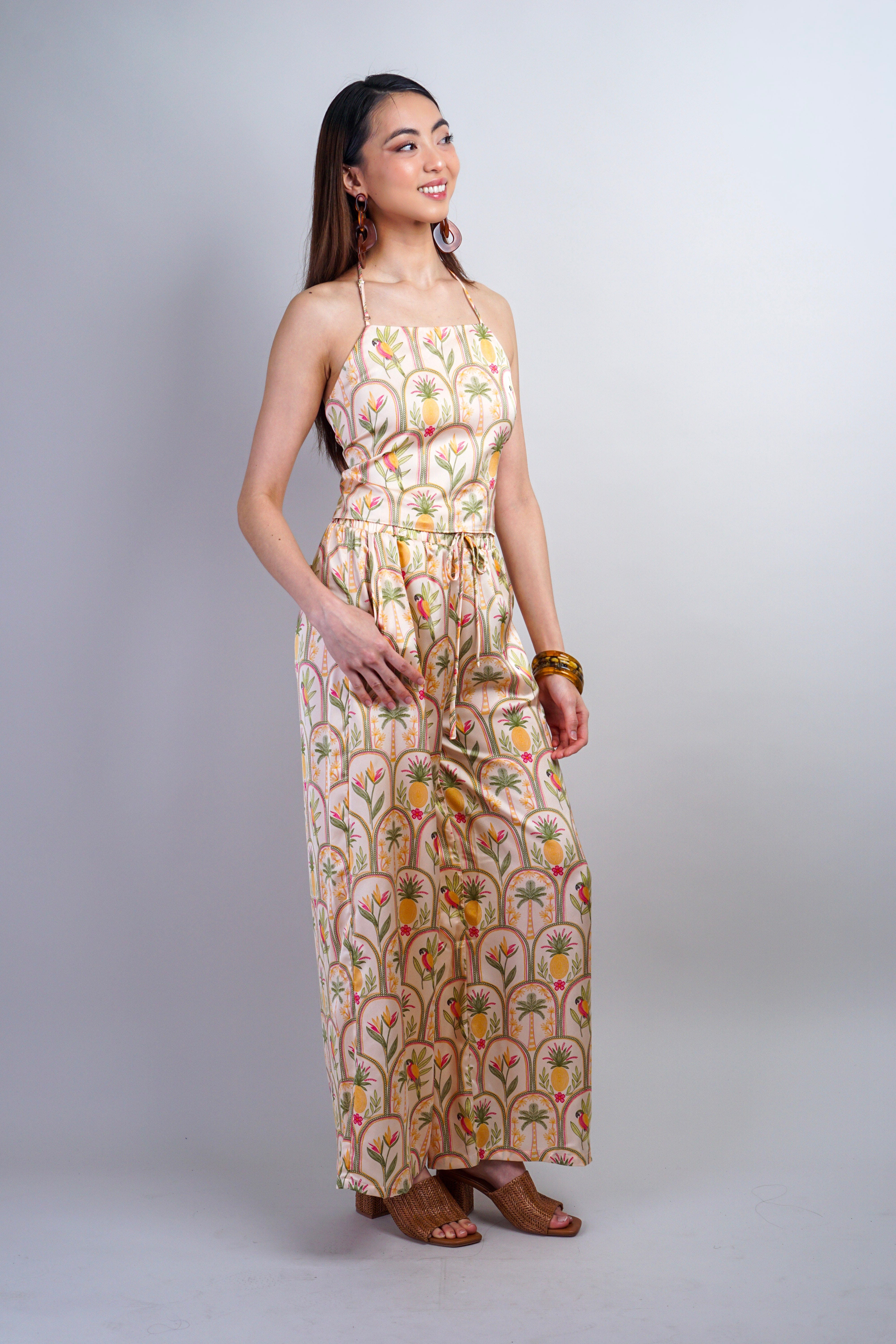 Private Label TOPS Blush Arch Multi Print Halter Satin Top