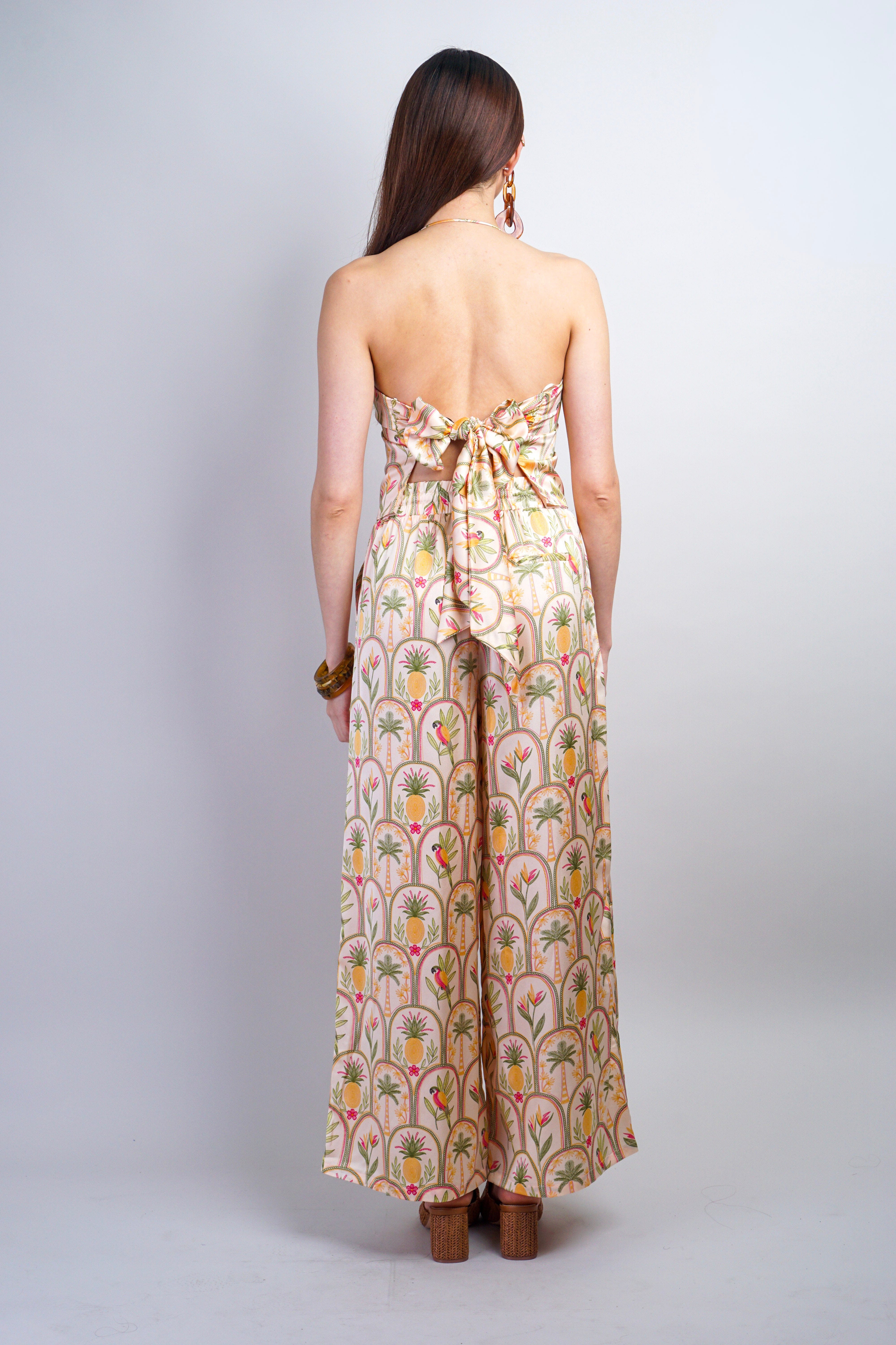 Private Label TOPS Blush Arch Multi Print Halter Satin Top