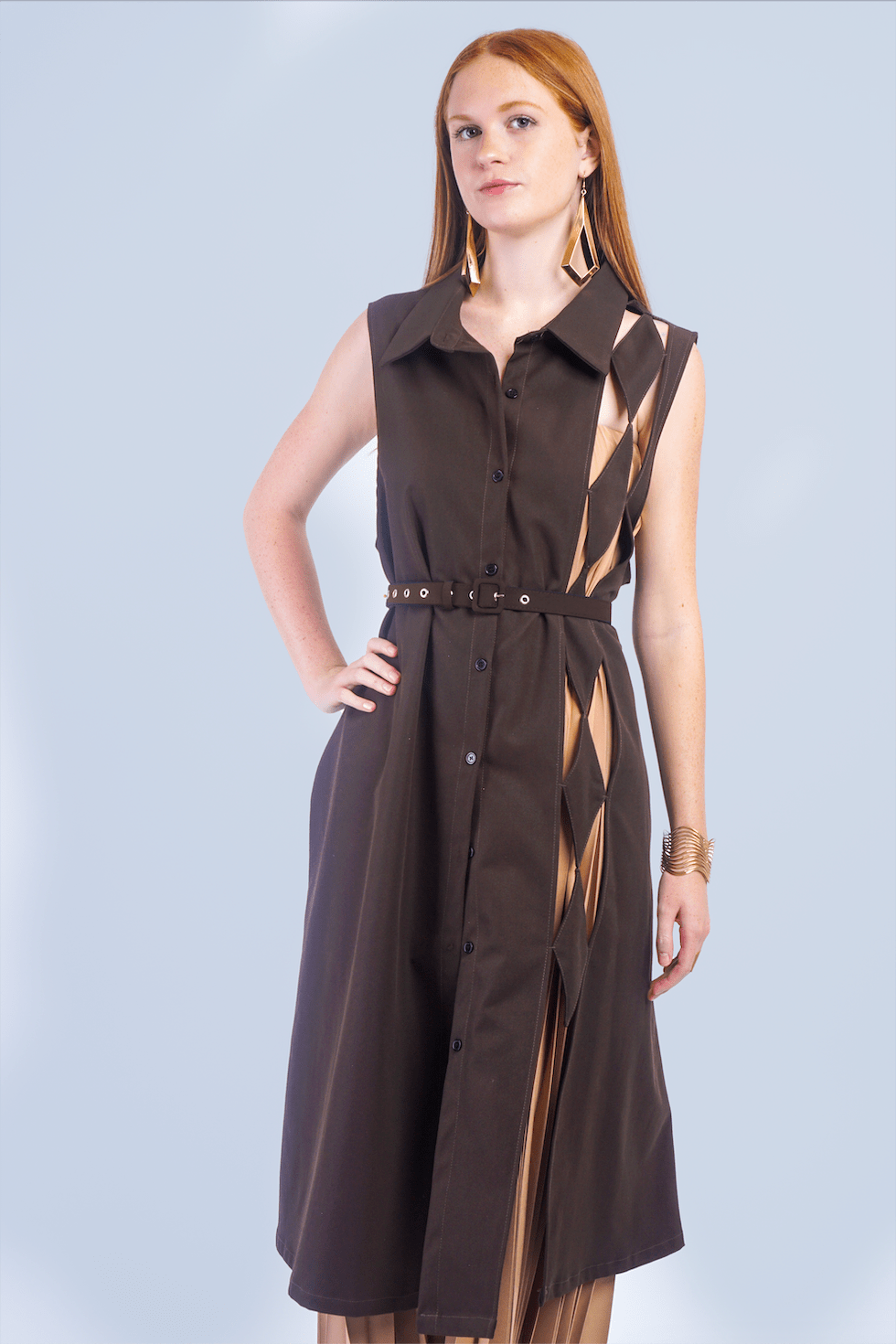 Private Label TOPS Brown Brown Diamond Vest Dress