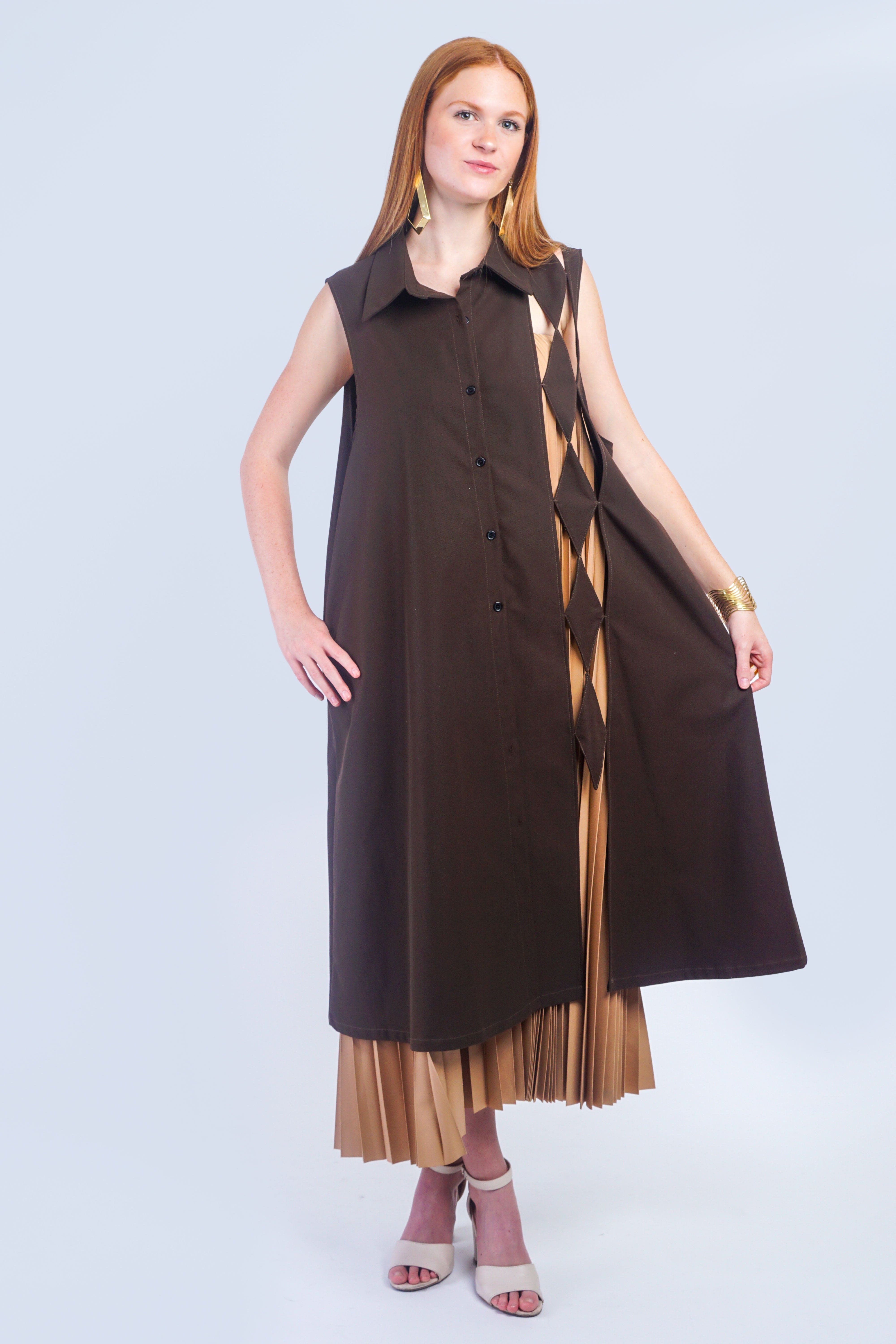 Private Label TOPS Brown Brown Diamond Vest Dress