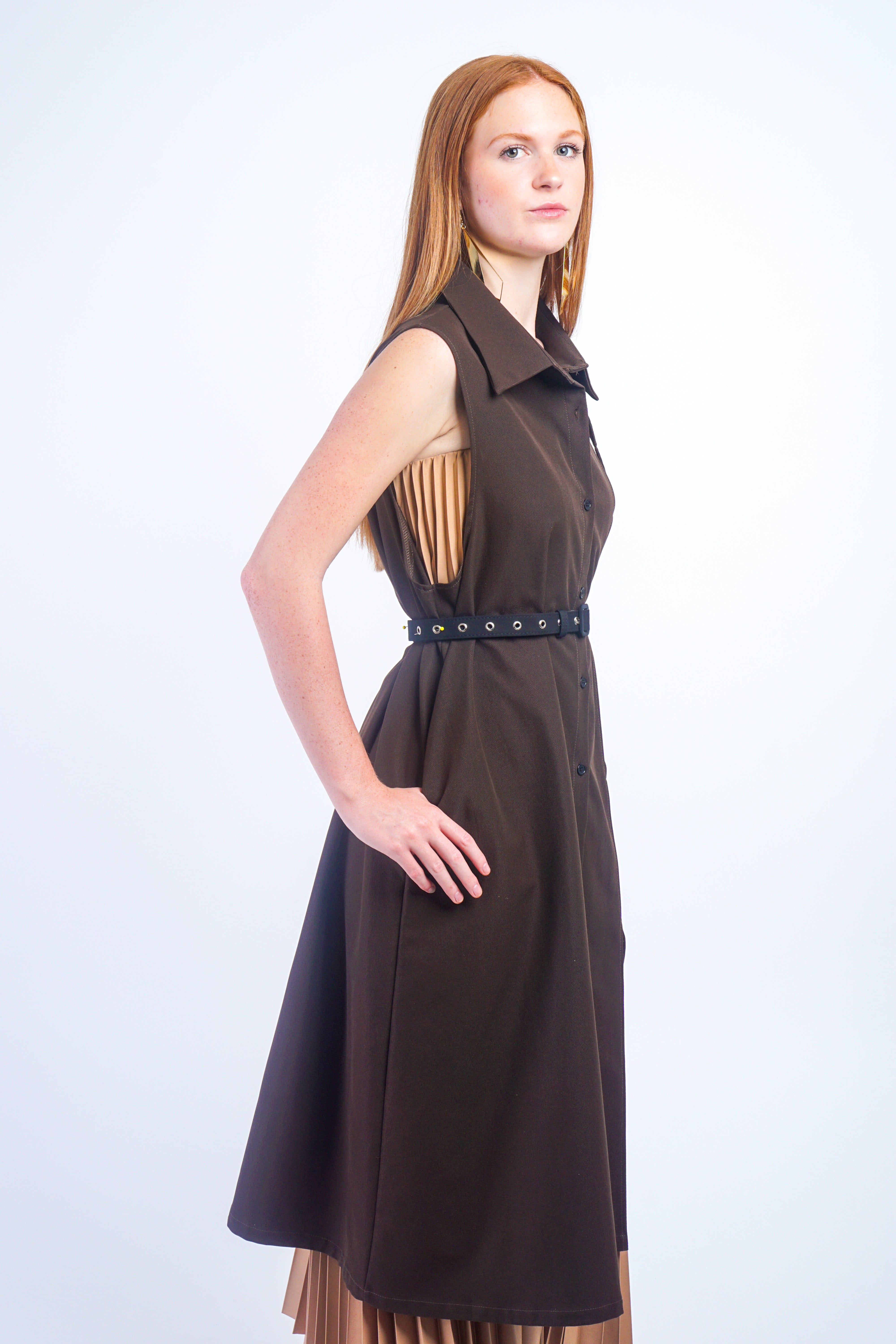 Private Label TOPS Brown Brown Diamond Vest Dress
