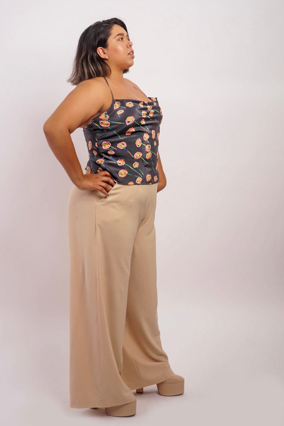 DCD TOPS Floral Print Colina Cowl Neck Top