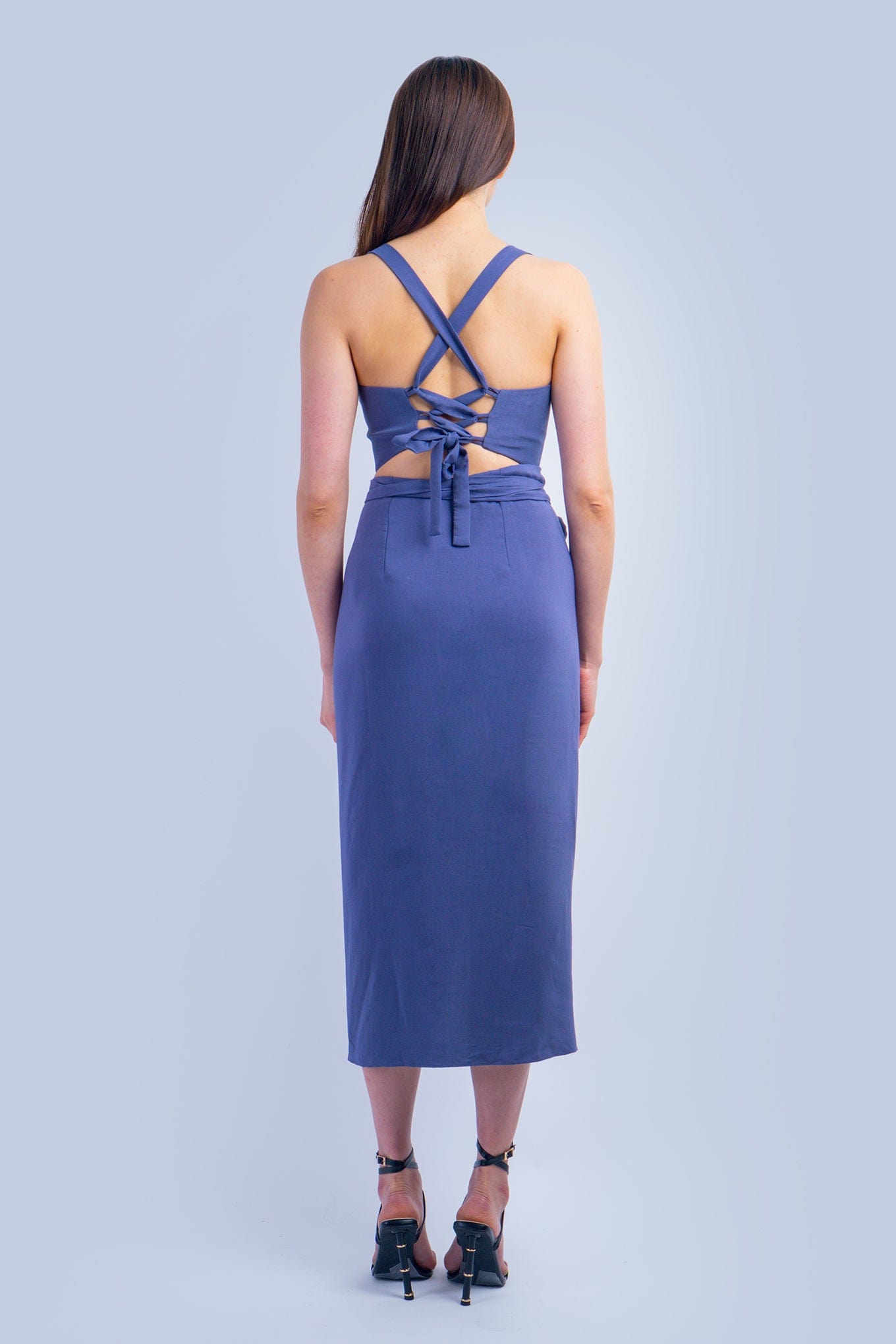 Chloe Dao TOPS Indigo Blue Sweetheart Lace Up Bk Top