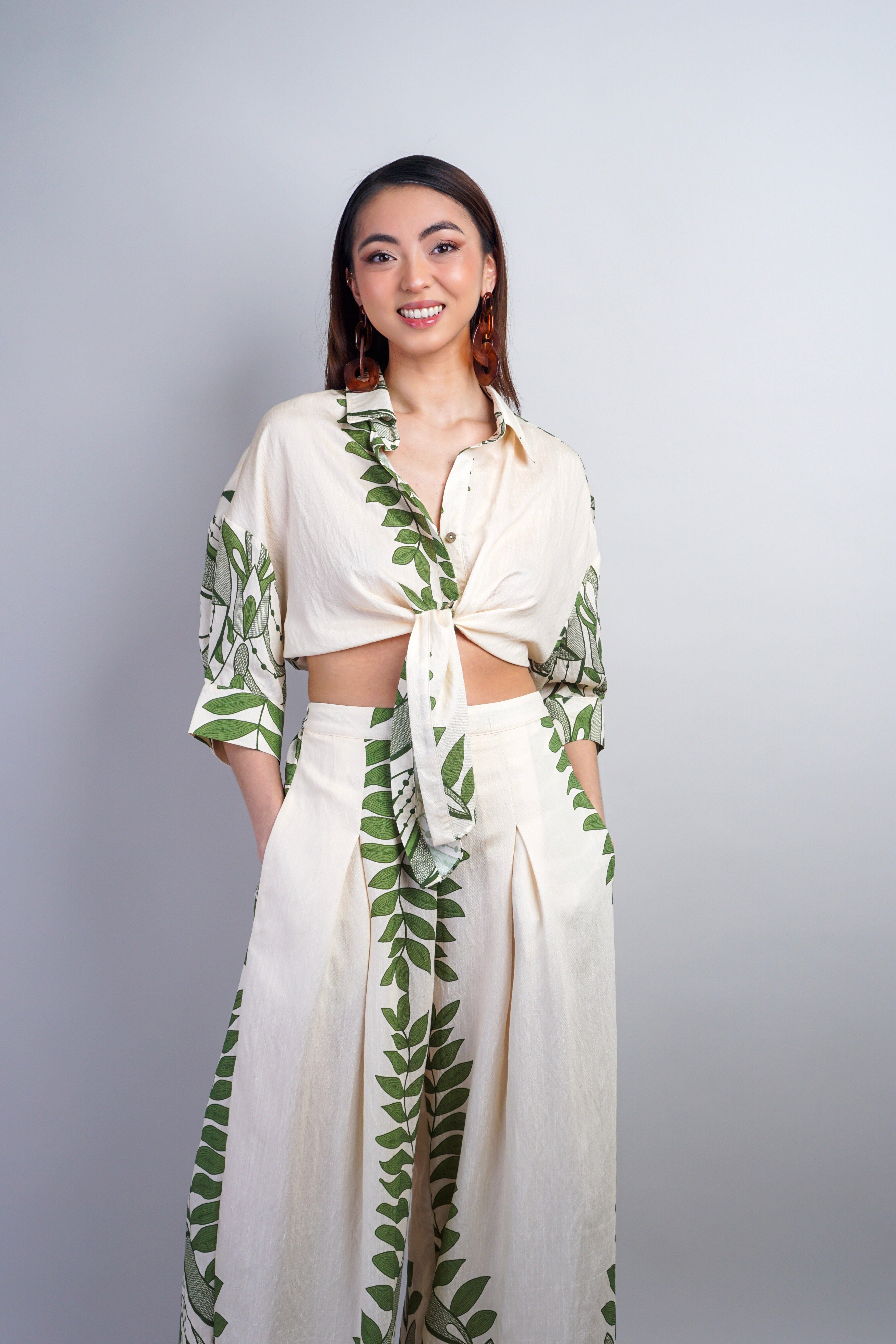 Private Label TOPS Ivory Green Ivy Shirt