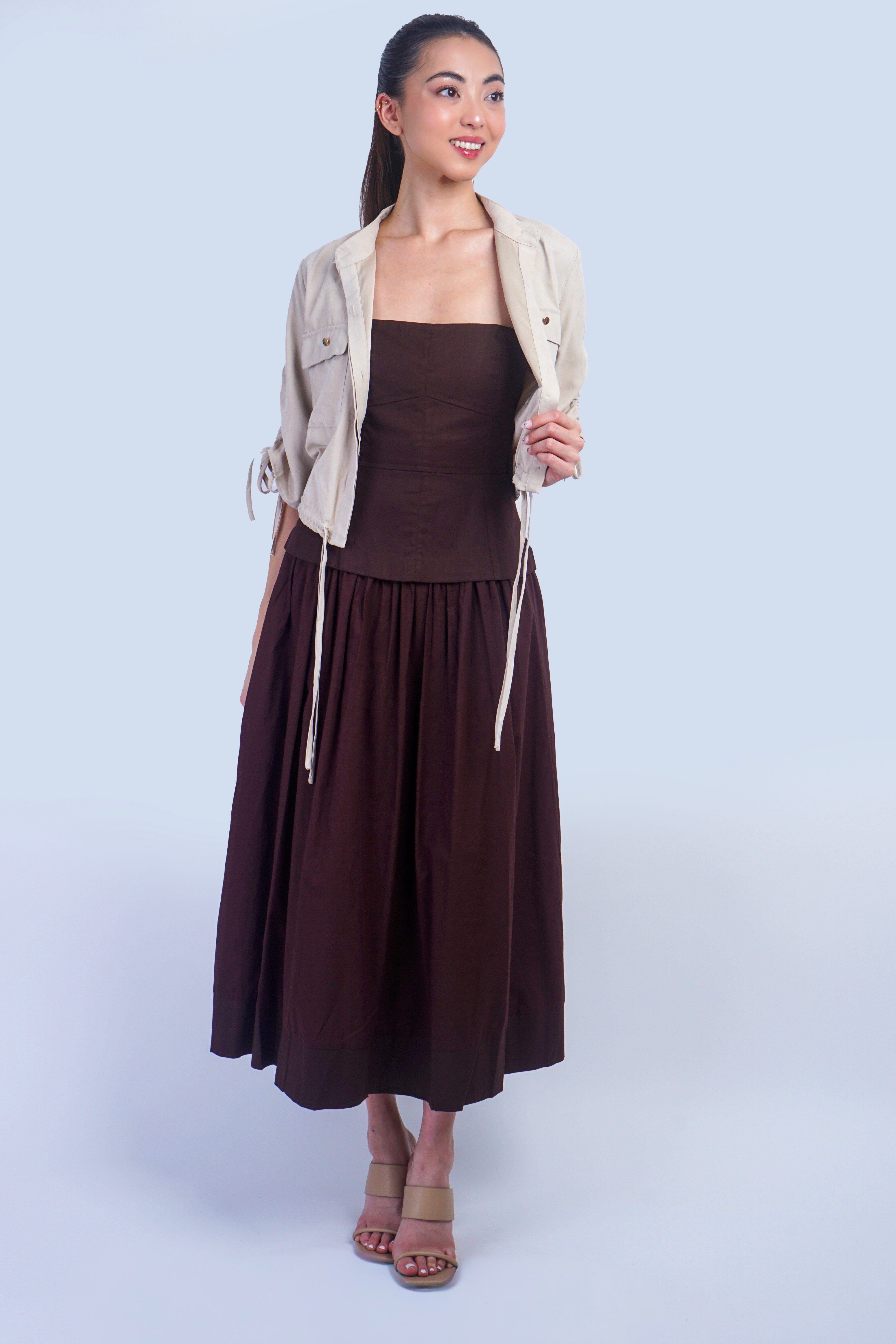 Private Label TOPS Light Taupe Adjustable Sleeve/Waist Crop Top/Jacket