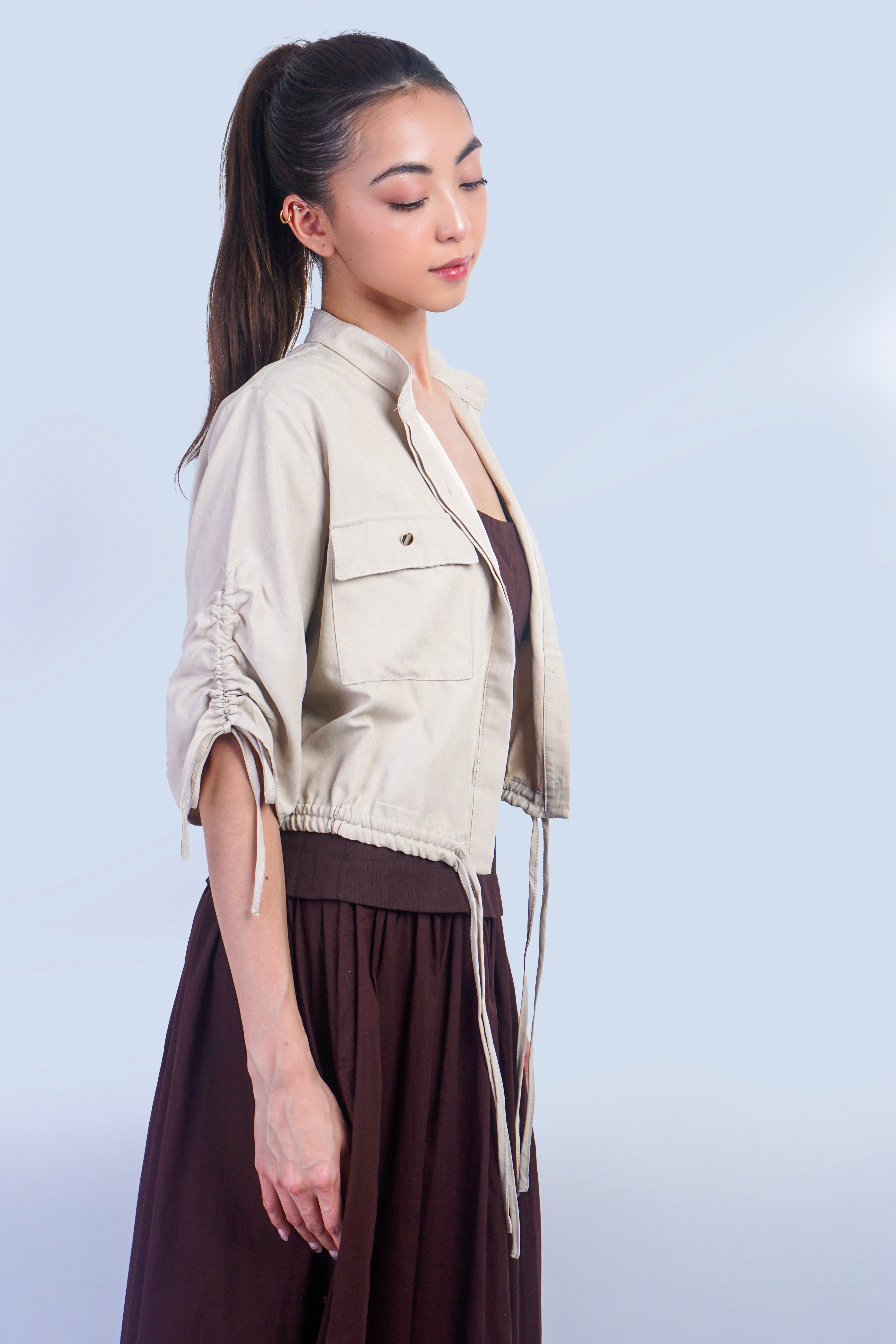 Private Label TOPS Light Taupe Adjustable Sleeve/Waist Crop Top/Jacket
