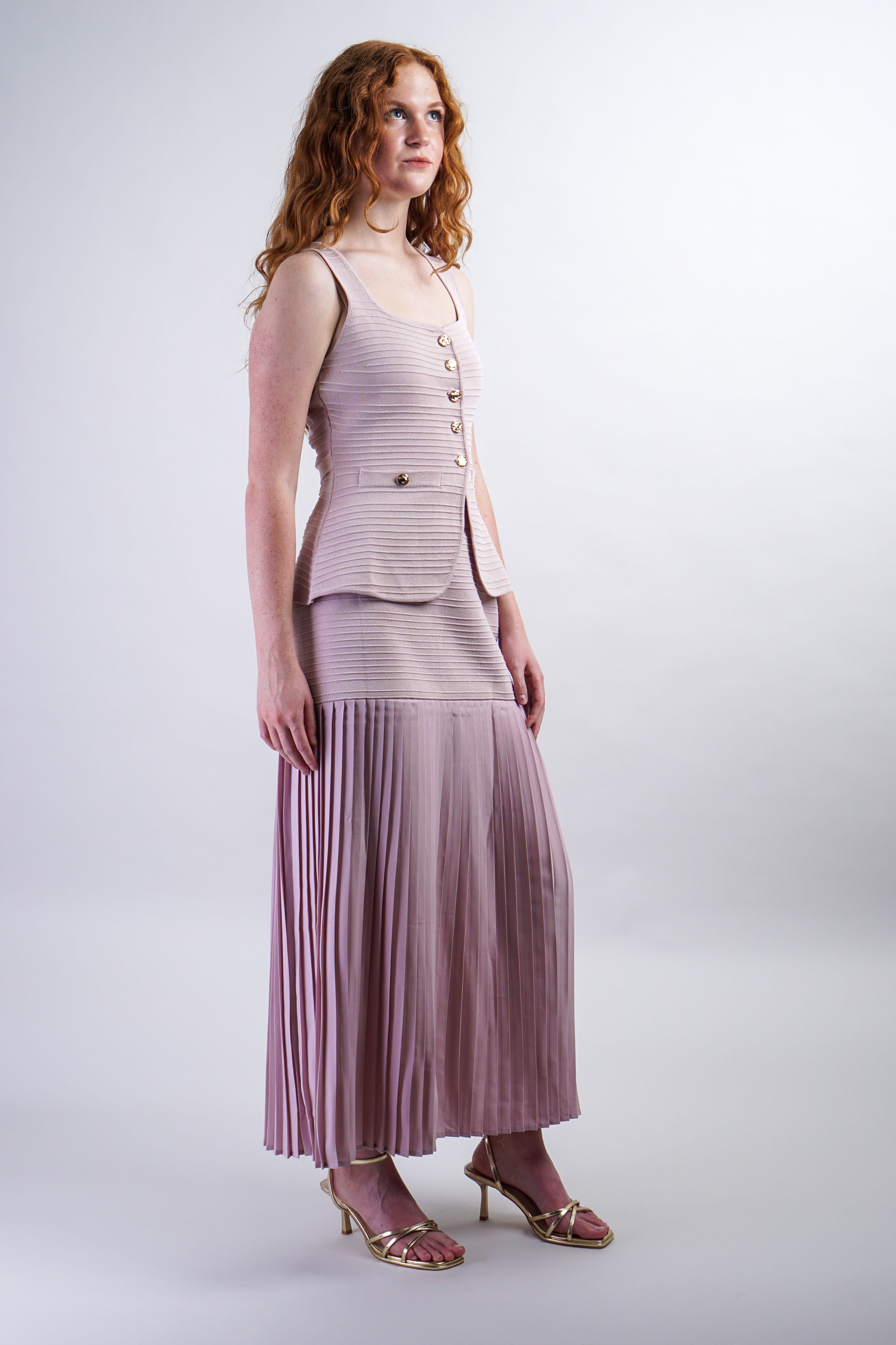 Private Label TOPS Mauve Square Neck Knit Waist Top