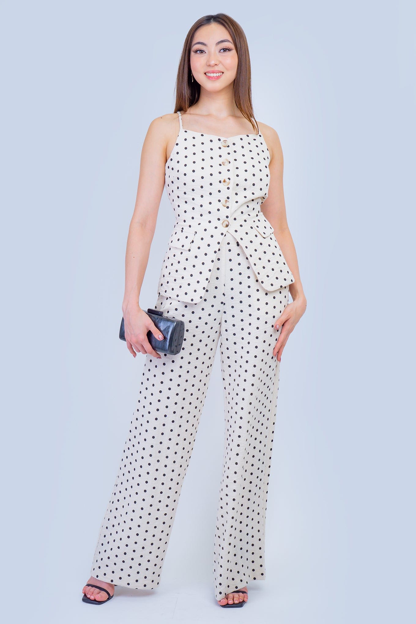 DCD TOPS Natural Black Polka Dot Top Vest
