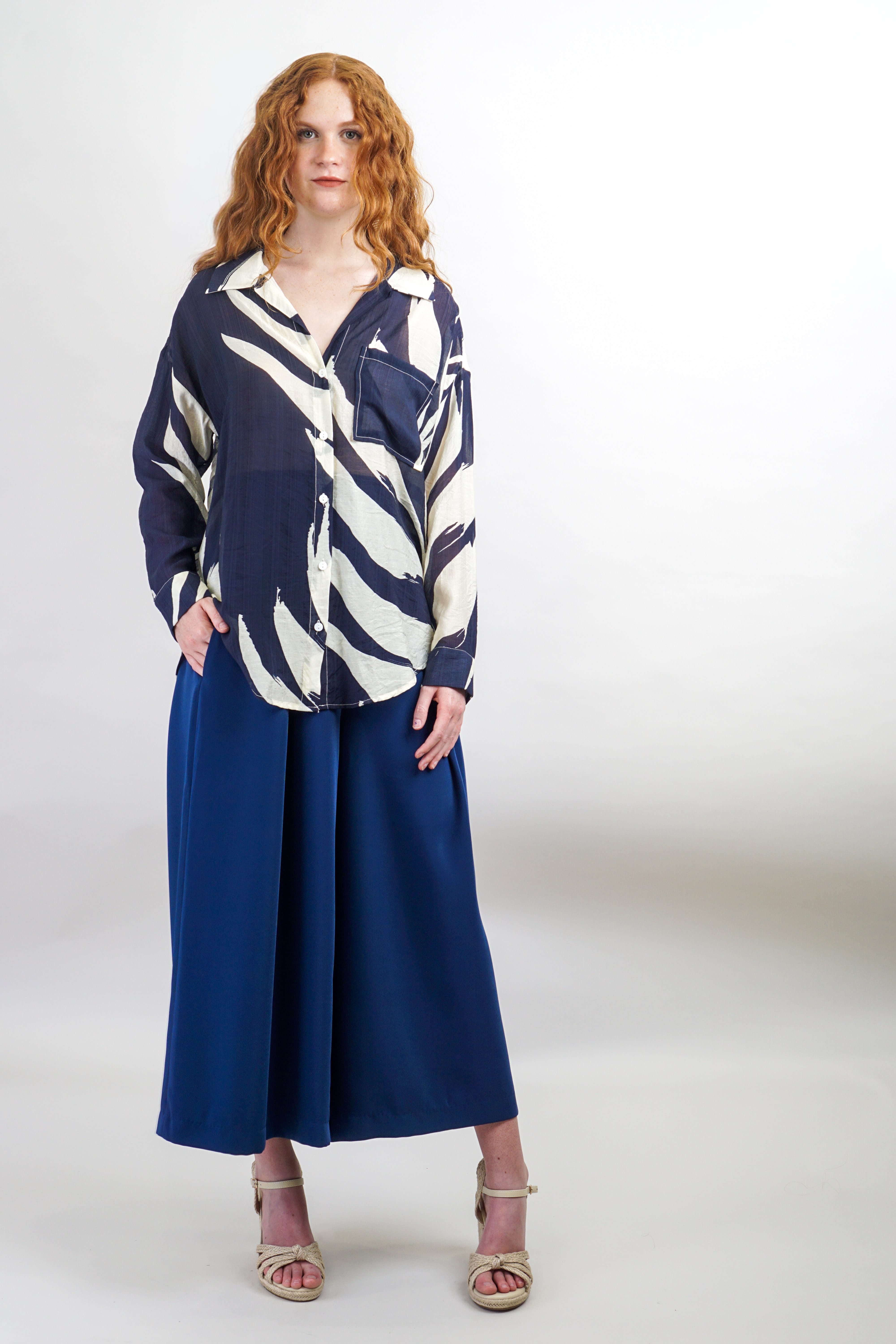 Private Label TOPS Navy & Ivory Sheer Loose Shirt