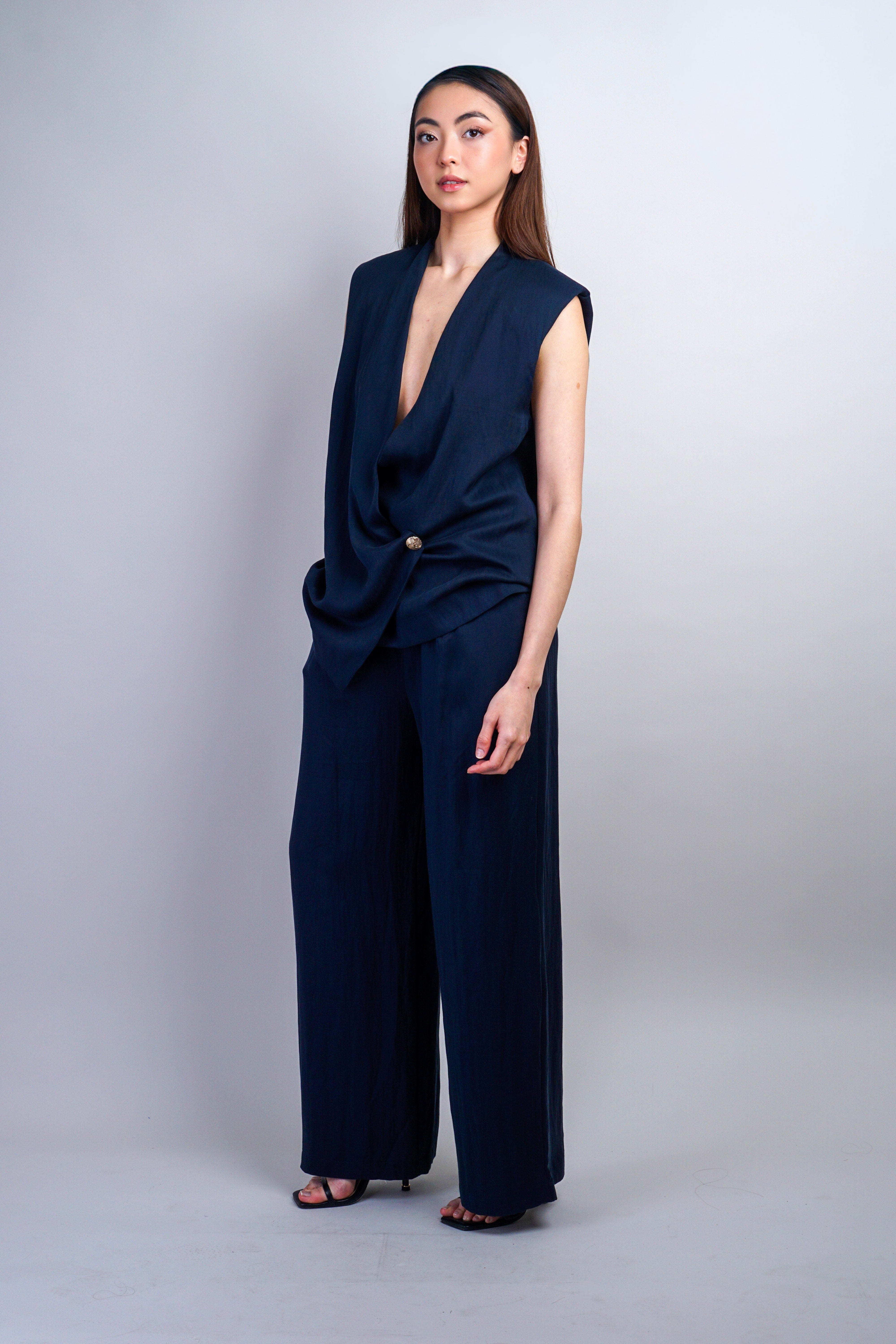 Private Label TOPS Navy Overlapped Asymmetric Top