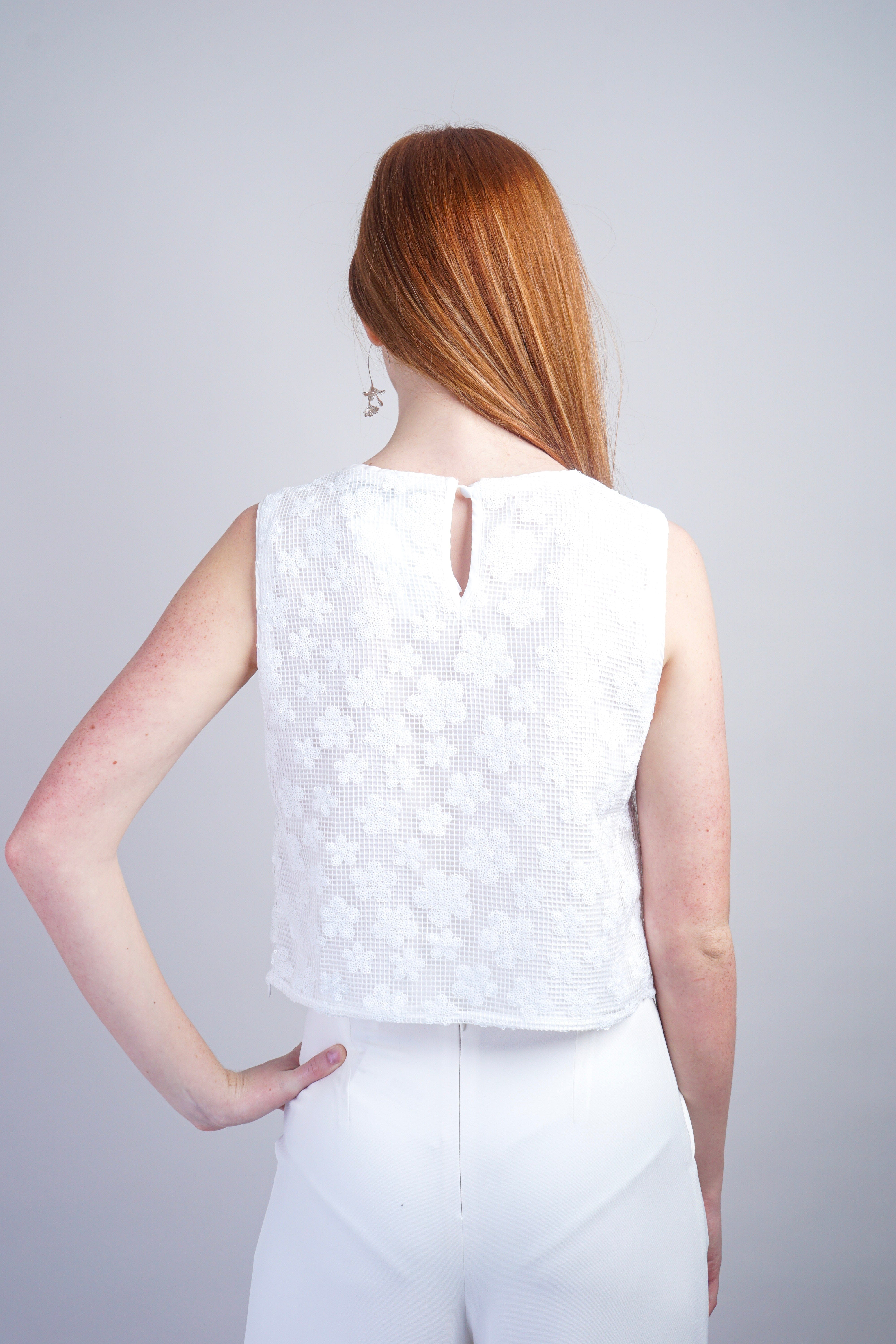 Private Label TOPS Off White Sleeveless Sequin Top