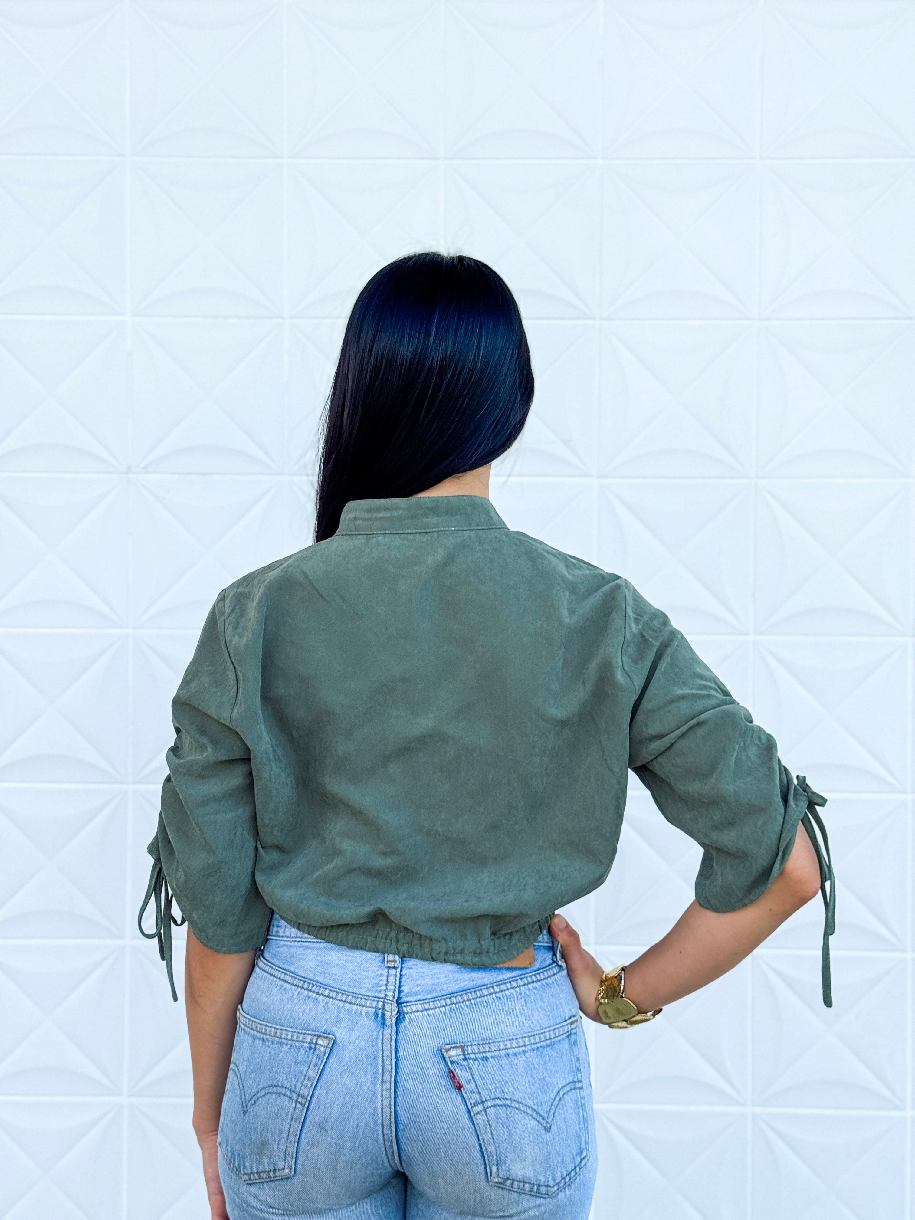 Private Label TOPS Olive Adjustable Sleeve/Waist Crop Top/Jacket