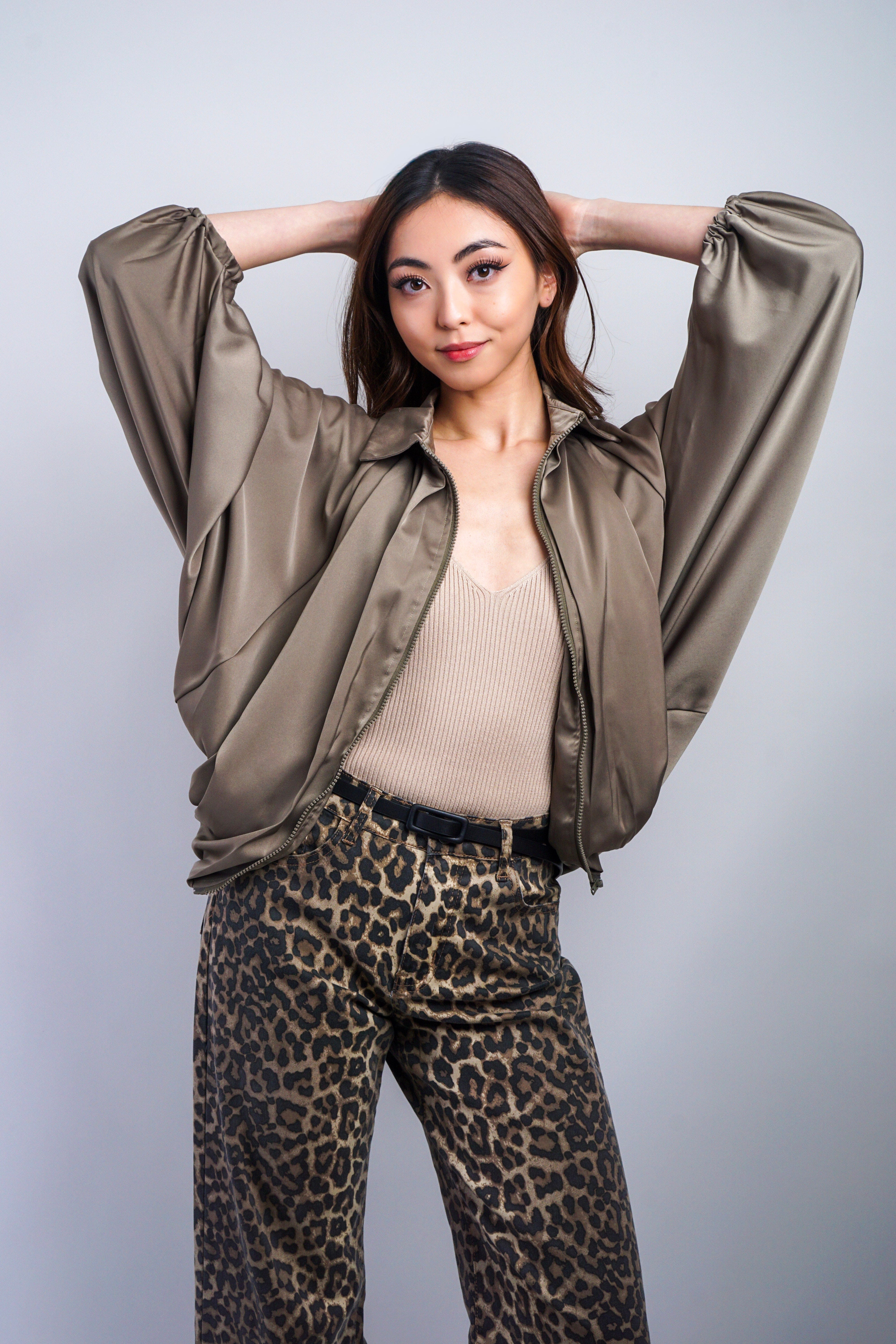 Private Label TOPS Olive Blouson Raglan Sleeve Jacket