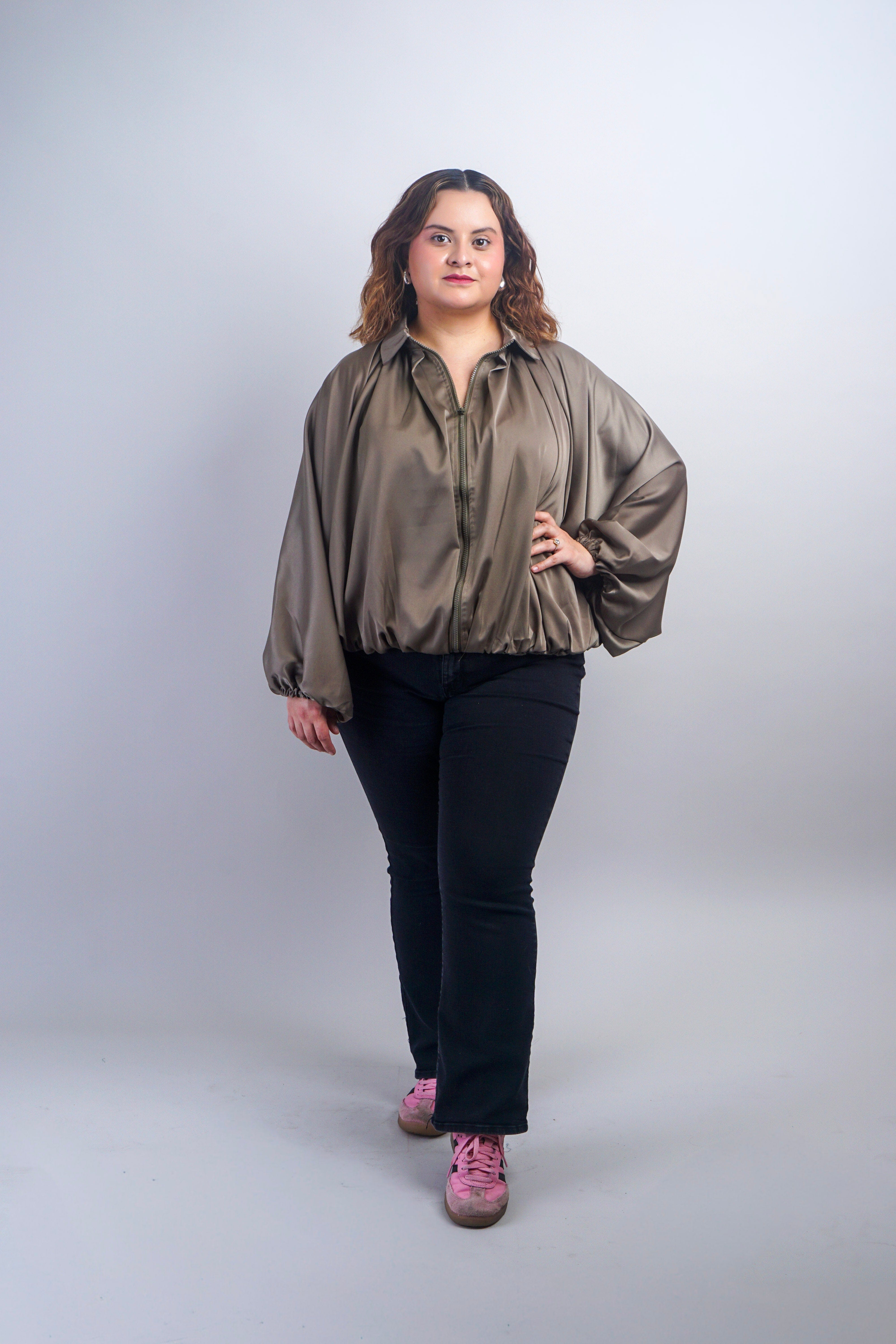 Private Label TOPS Plus Olive Blouson Raglan Sleeve Jacket