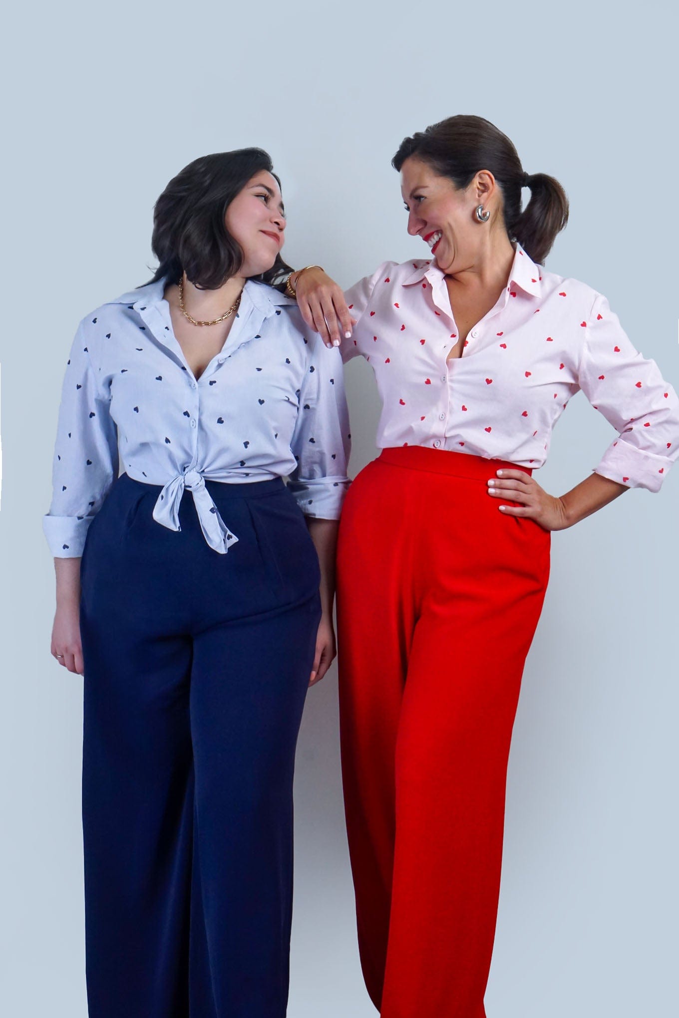 Chloe Dao TOPS Red Heart Stripe Cotton Dress Shirt