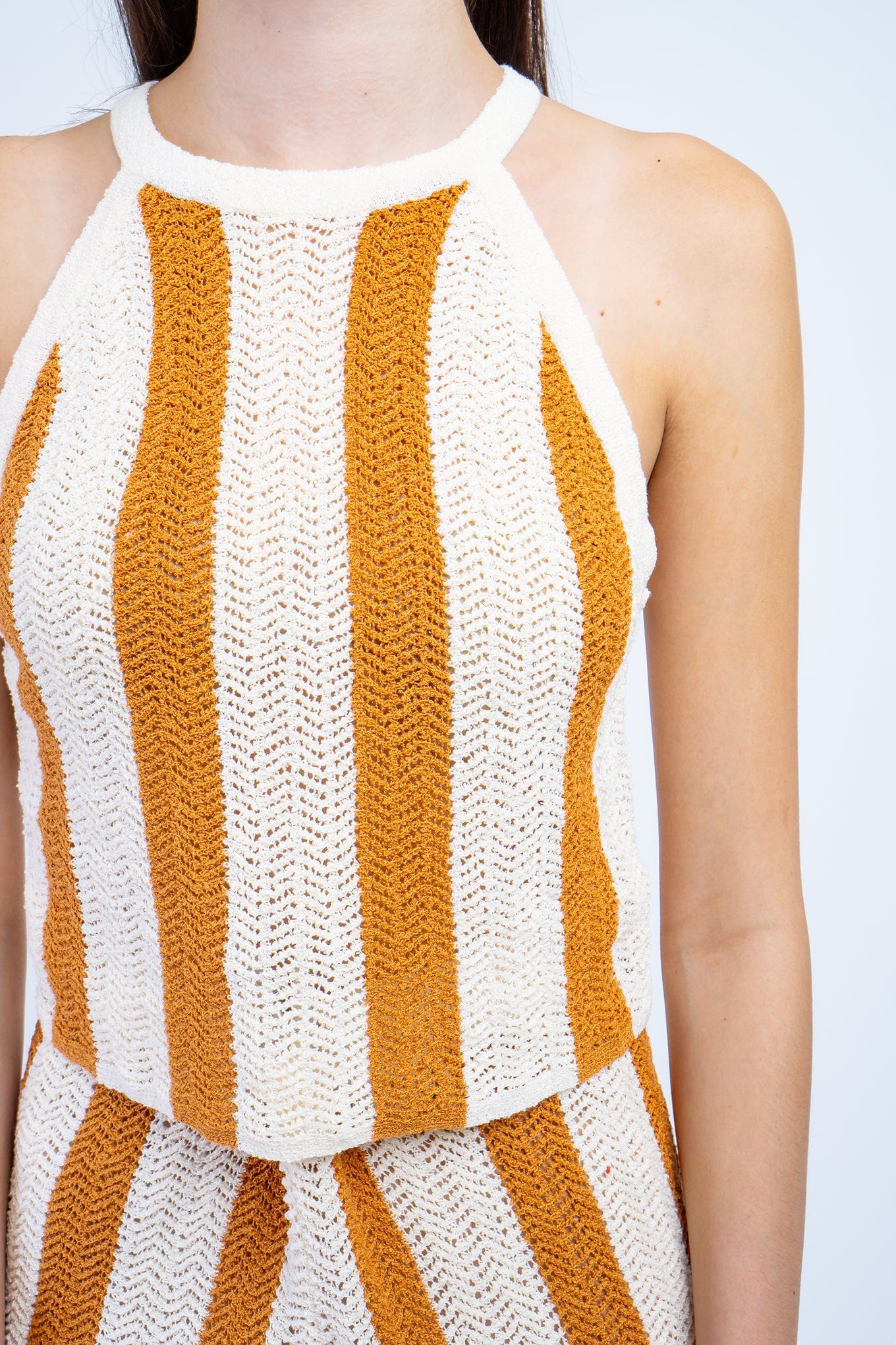 DCD TOPS Terracotta Stripes Knit Halter Top