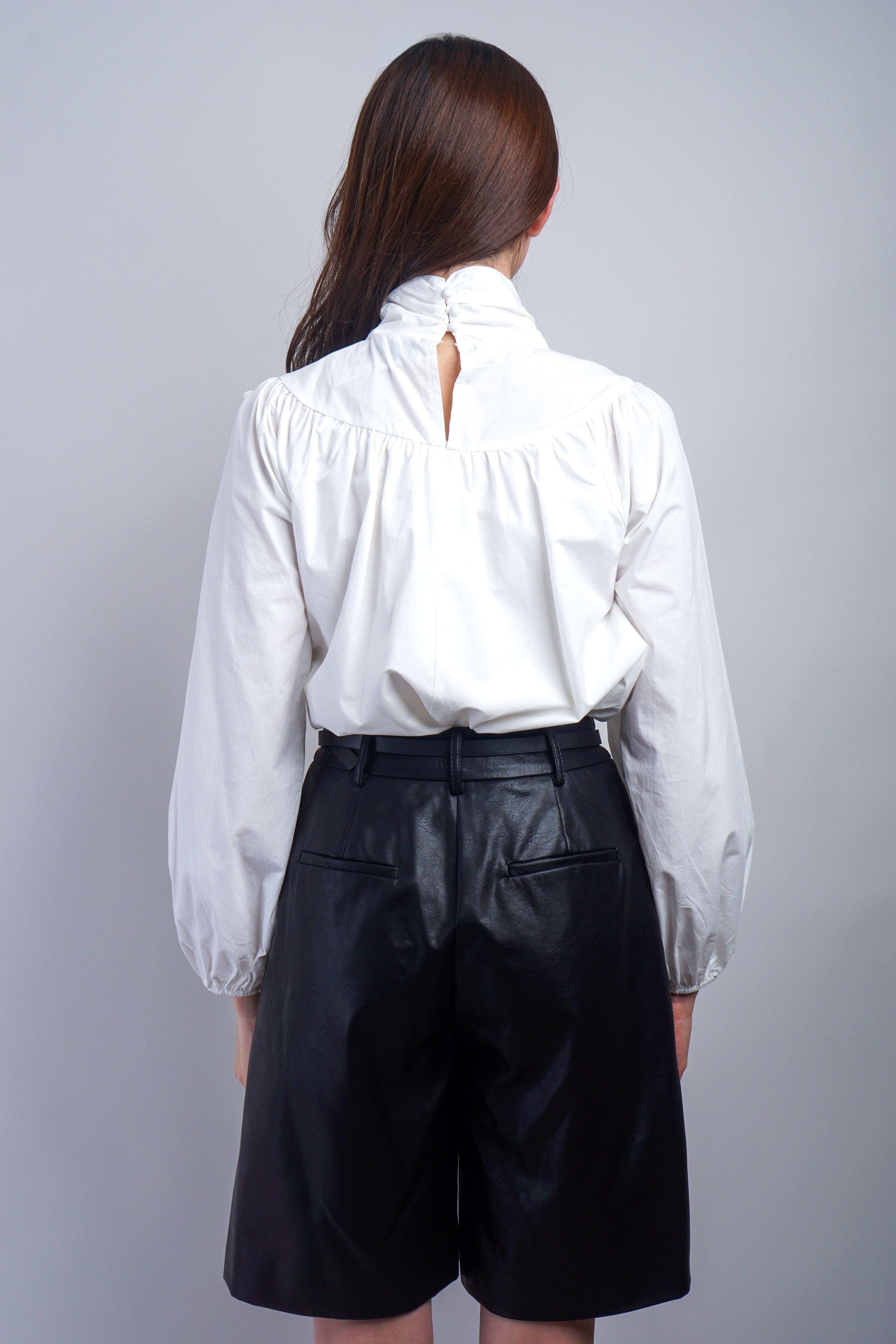 Private Label TOPS White Cotton Neck Bow Blouse