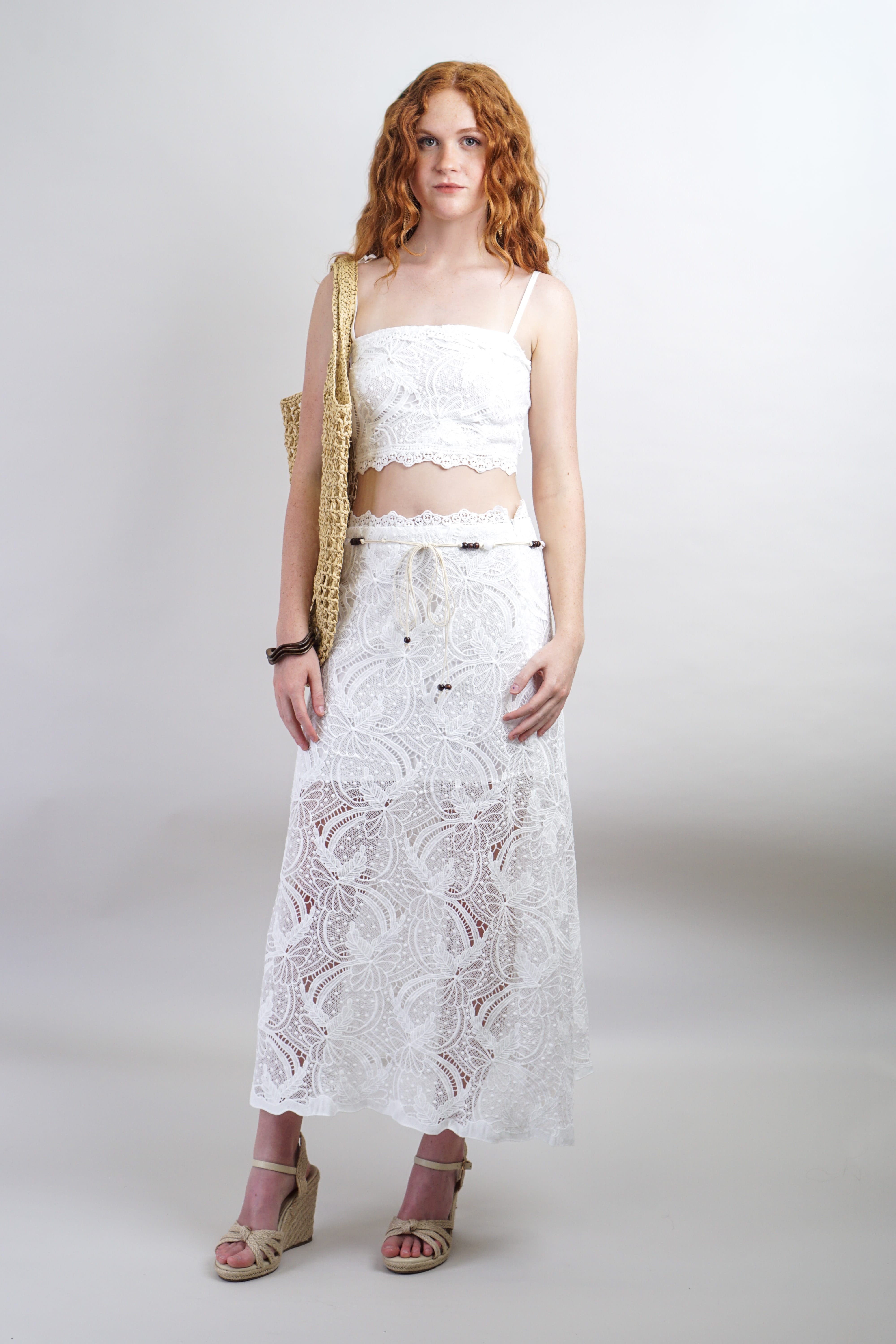 Private Label TOPS White Embroidered Lace Crop Top