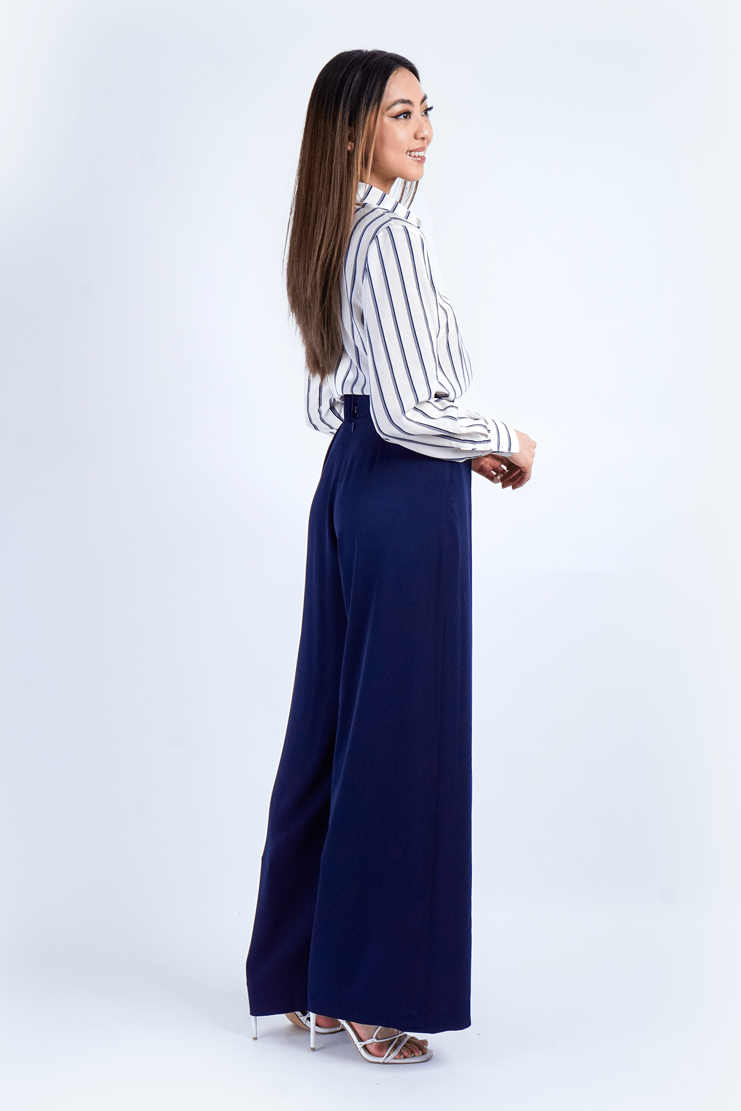 Chloe Dao TOPS White Silk Stripe Button Up Dress Shirt