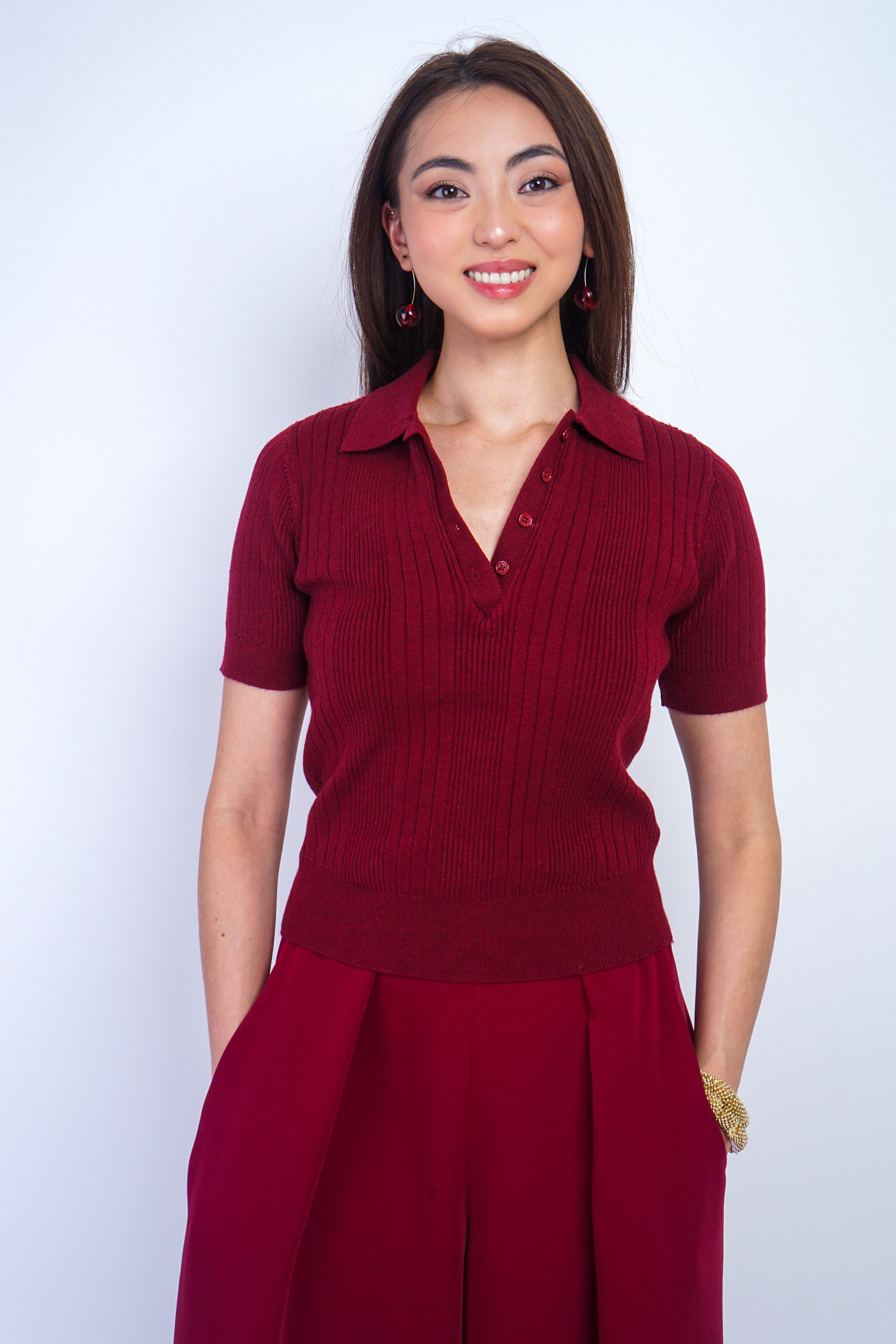 Private Label TOPS Wine Polo Sweater